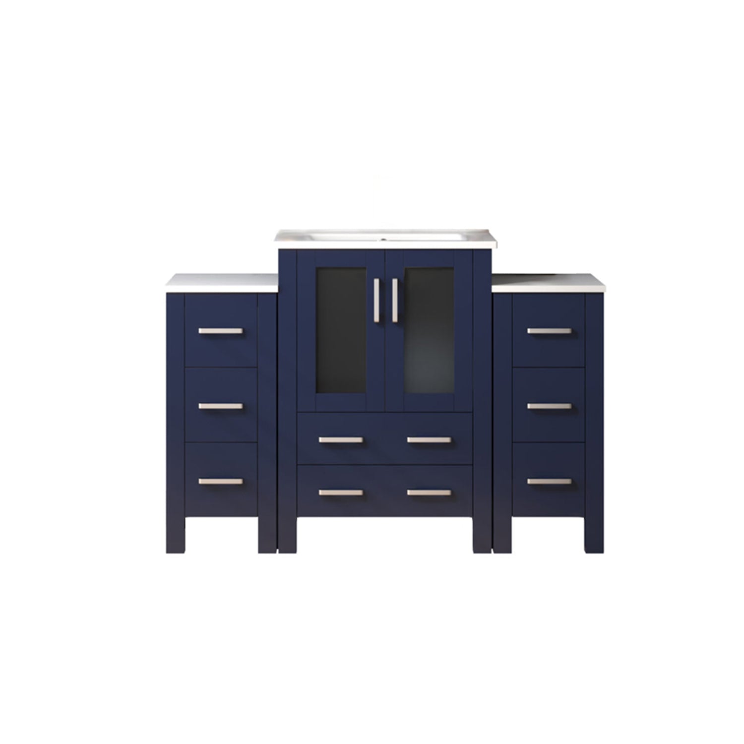 Lexora Volez 48 in W x 18.25 in D Single Bath Vanity with Side Cabinets and White Ceramic Top