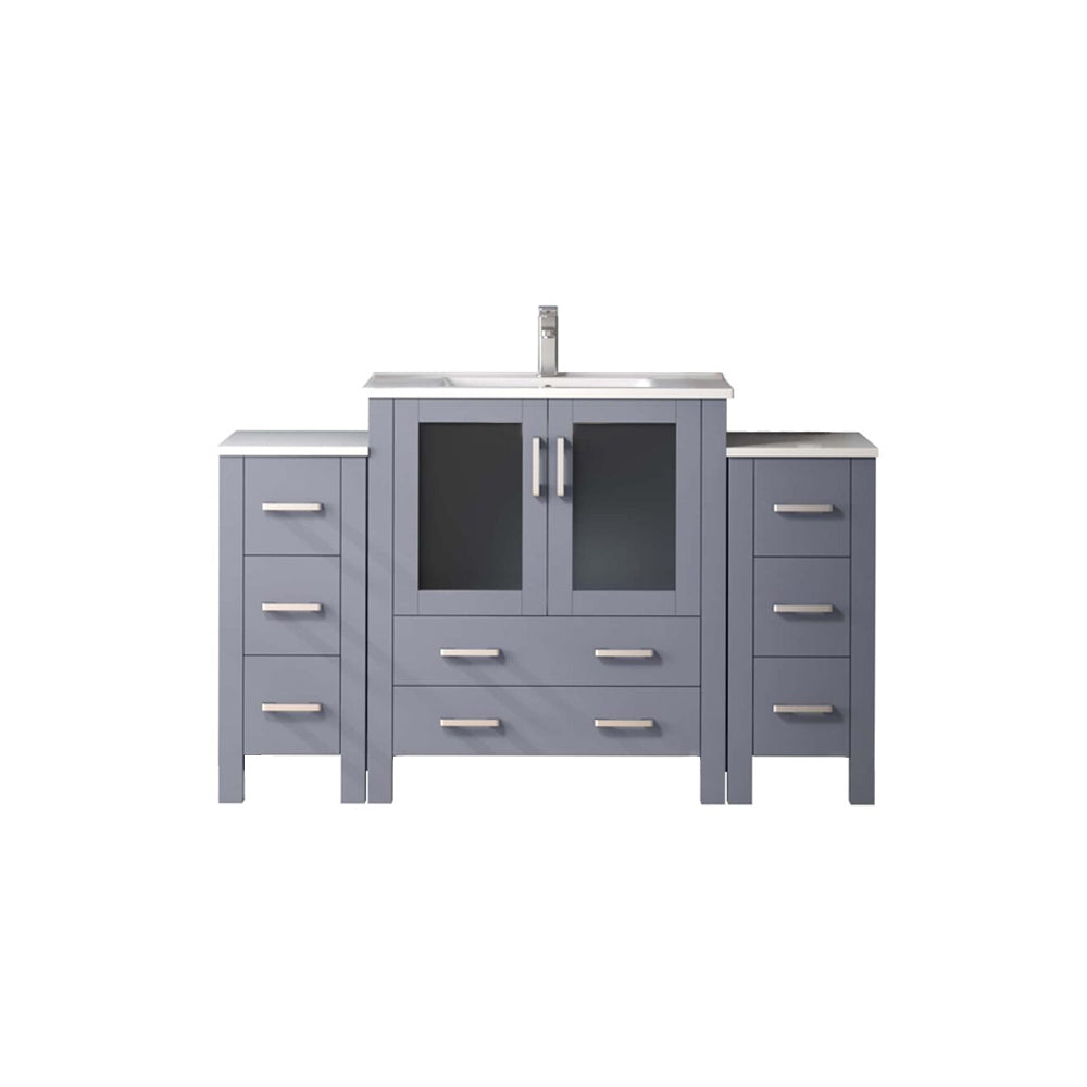 Lexora Volez 54 in W x 18.25 in D Single Bath Vanity with Side Cabinets and White Ceramic Top