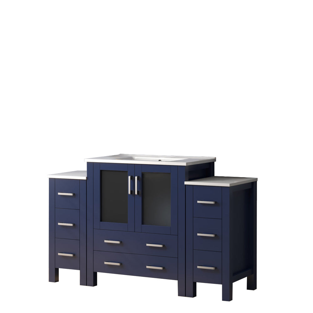 Lexora Volez 54 in W x 18.25 in D Single Bath Vanity with Side Cabinets and White Ceramic Top