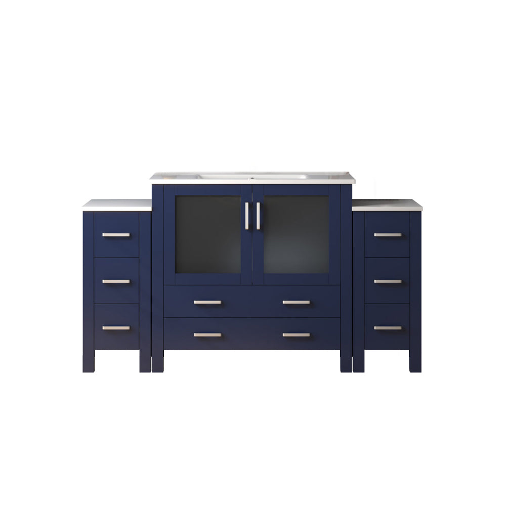 Lexora Volez 60 in W x 18.25 in D Double Bath Vanity with Side Cabinet and White Ceramic Top