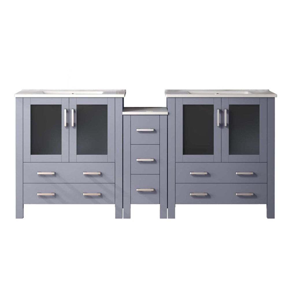 Lexora Volez 72 in W x 18.25 in D Double Bath Vanity with Side Cabinet and White Ceramic Top