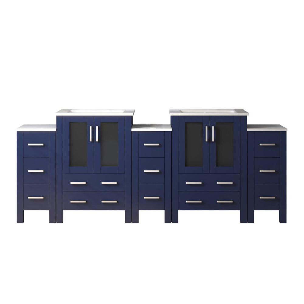 Lexora Volez 84 in W x 18.25 in D Double Bath Vanity with Side Cabinets and White Ceramic Top