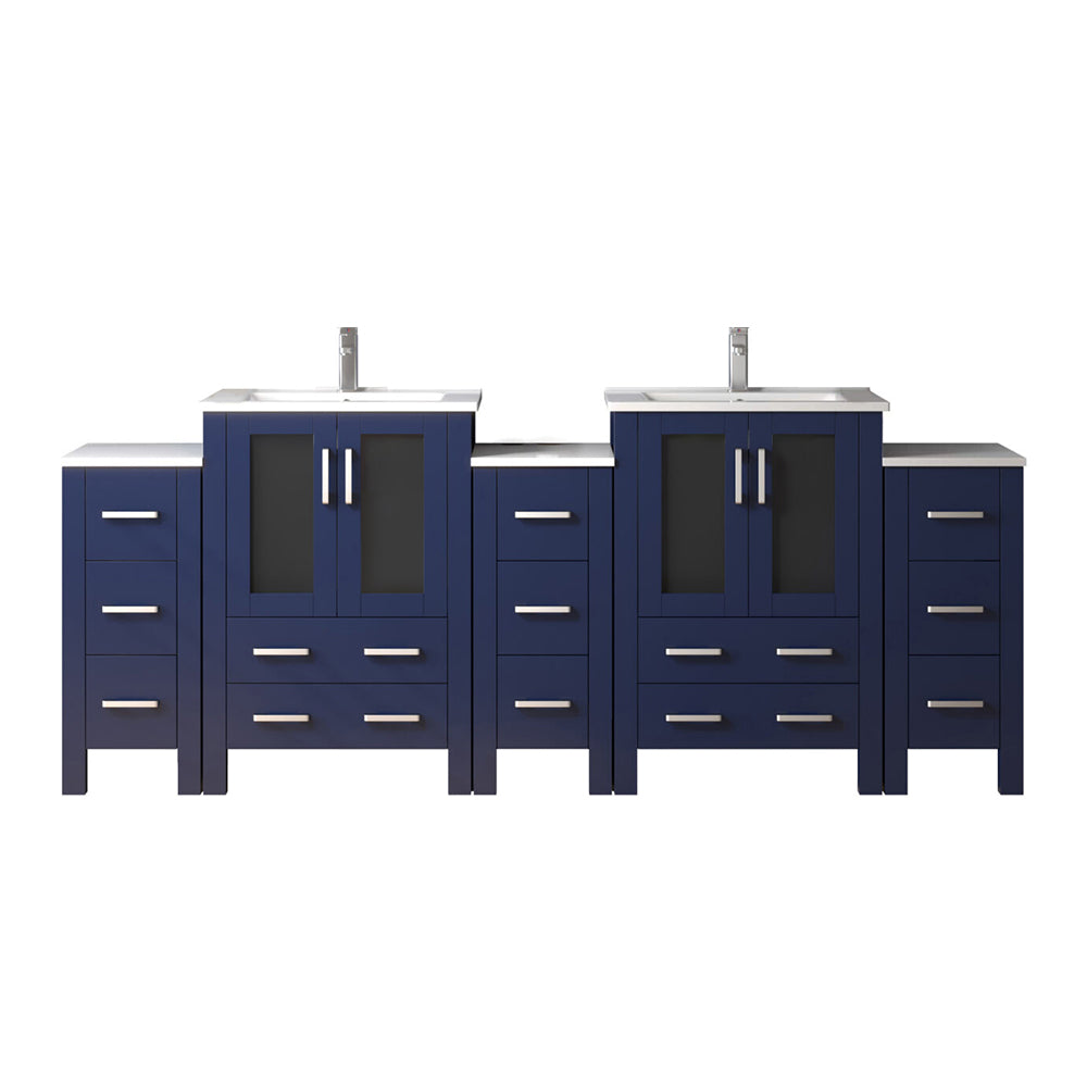 Lexora Volez 84 in W x 18.25 in D Double Bath Vanity with Side Cabinets and White Ceramic Top