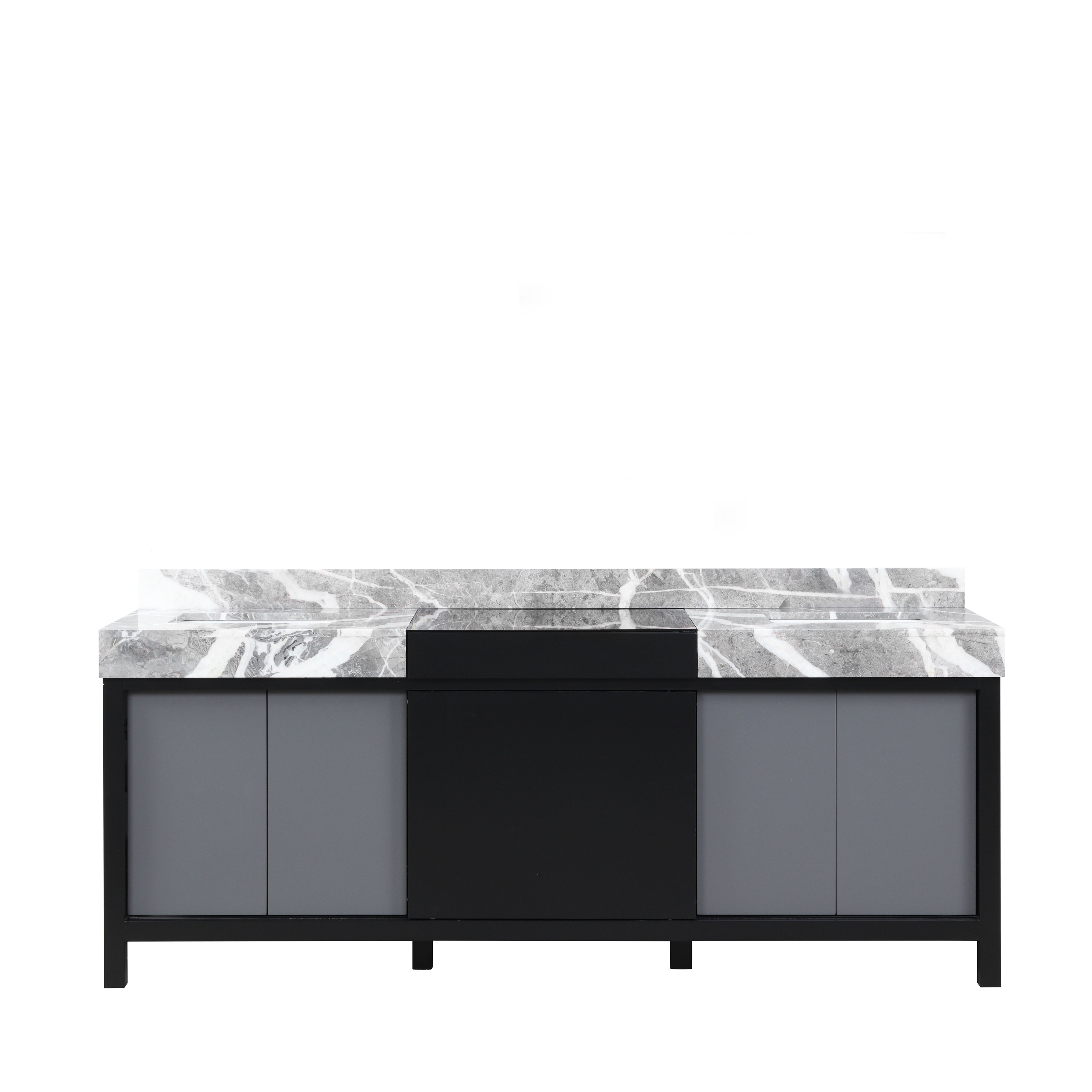 Lexora Zilara 84 in W x 22 in D Black and Grey Double Bath Vanity and Castle Grey Marble Top