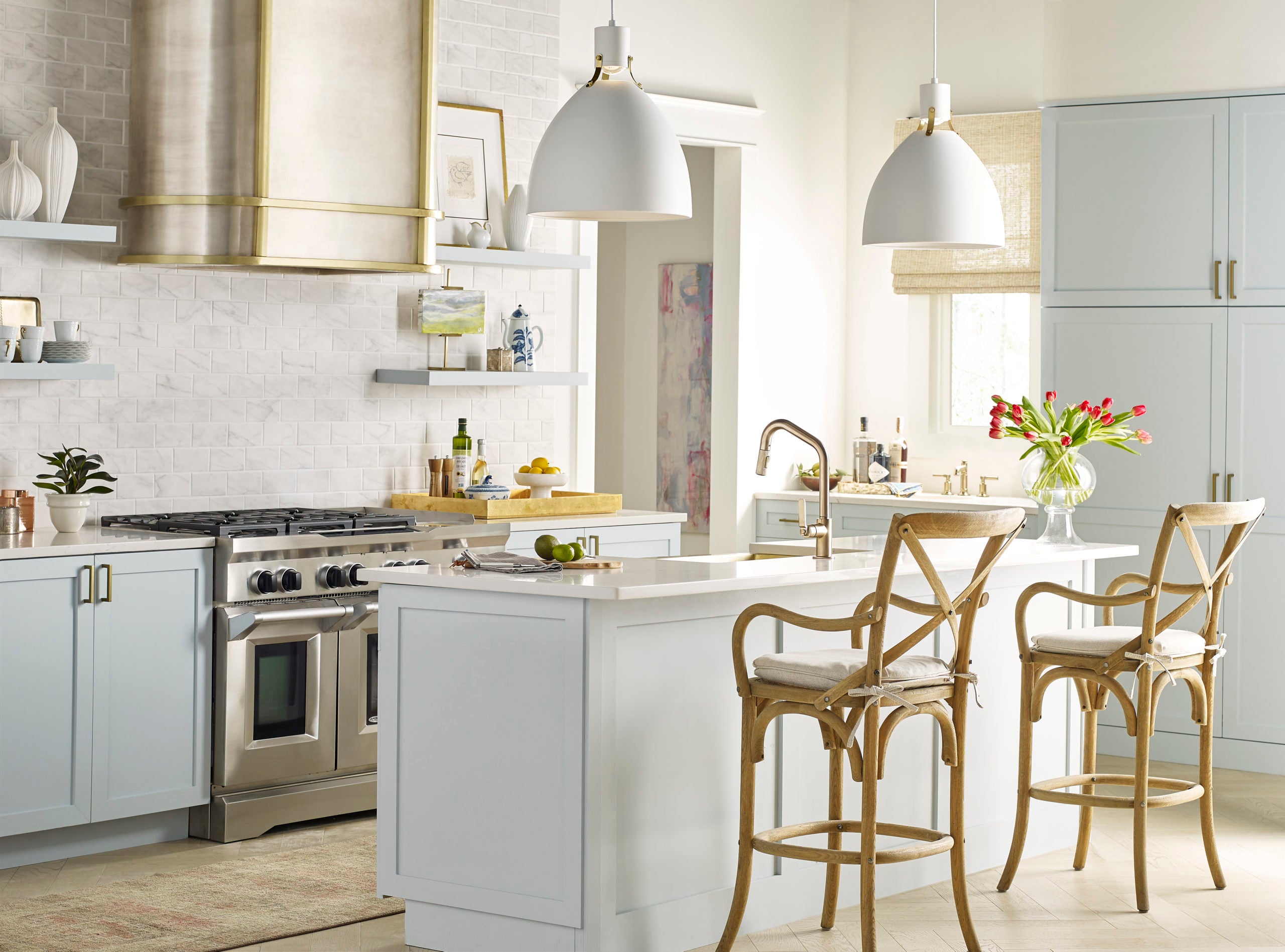 satin brass and burnished nickel smooth range hoods