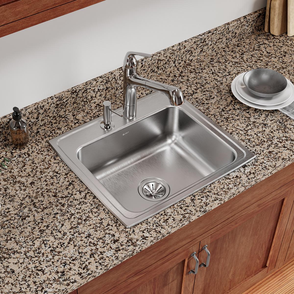 brushed satin single bowl drop-in sink