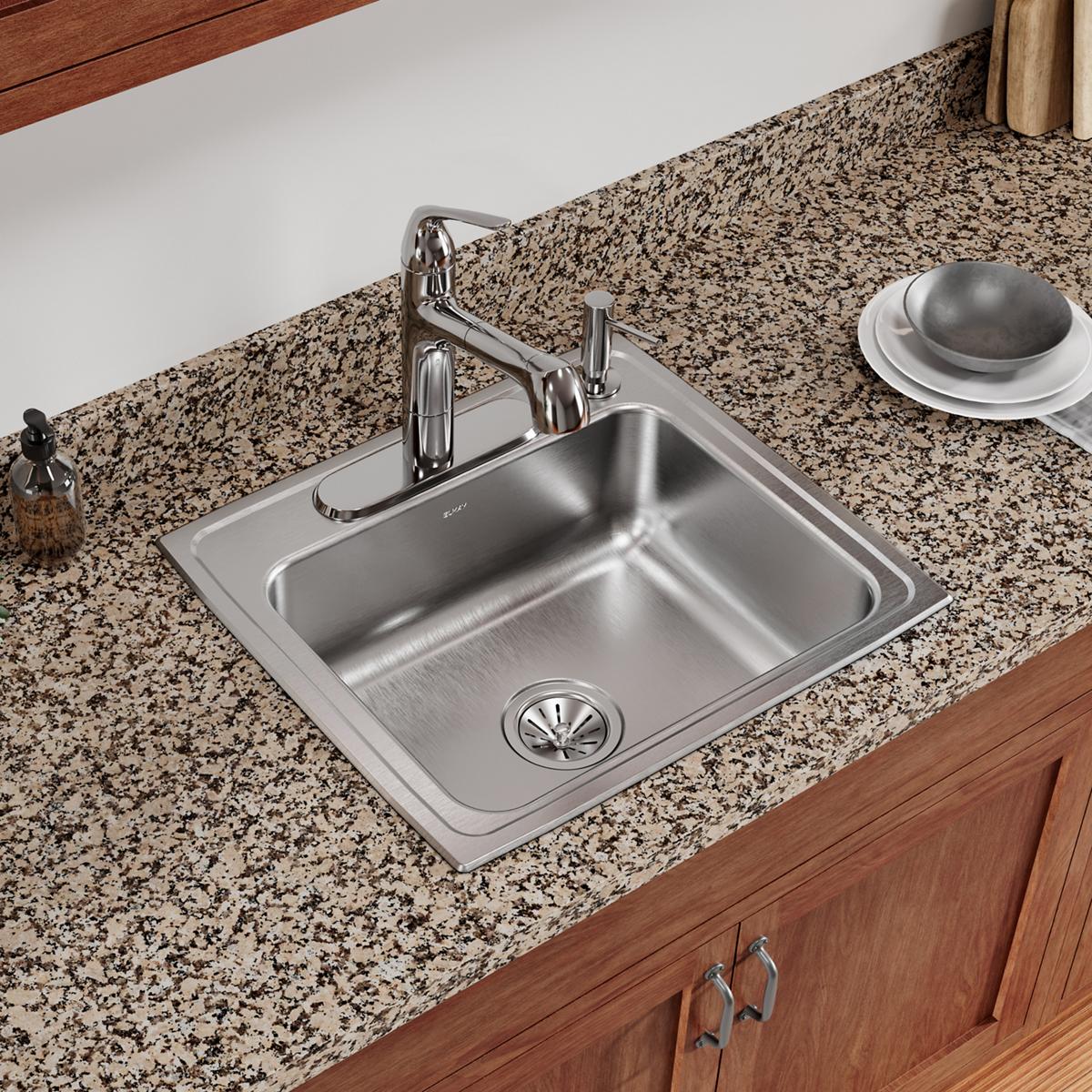brushed satin single bowl drop-in sink