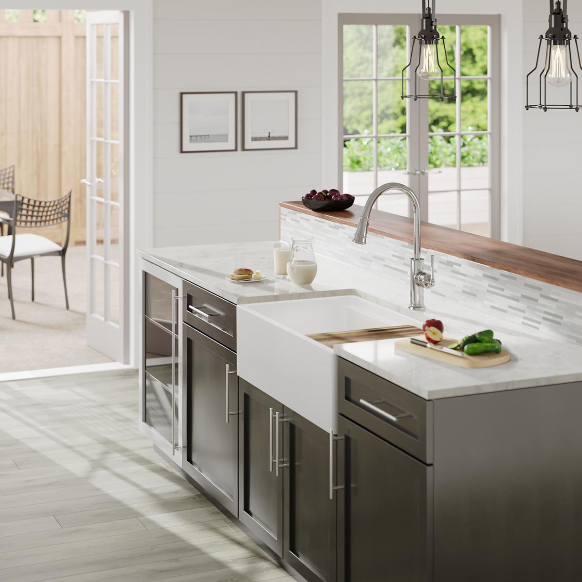 white workstation sink