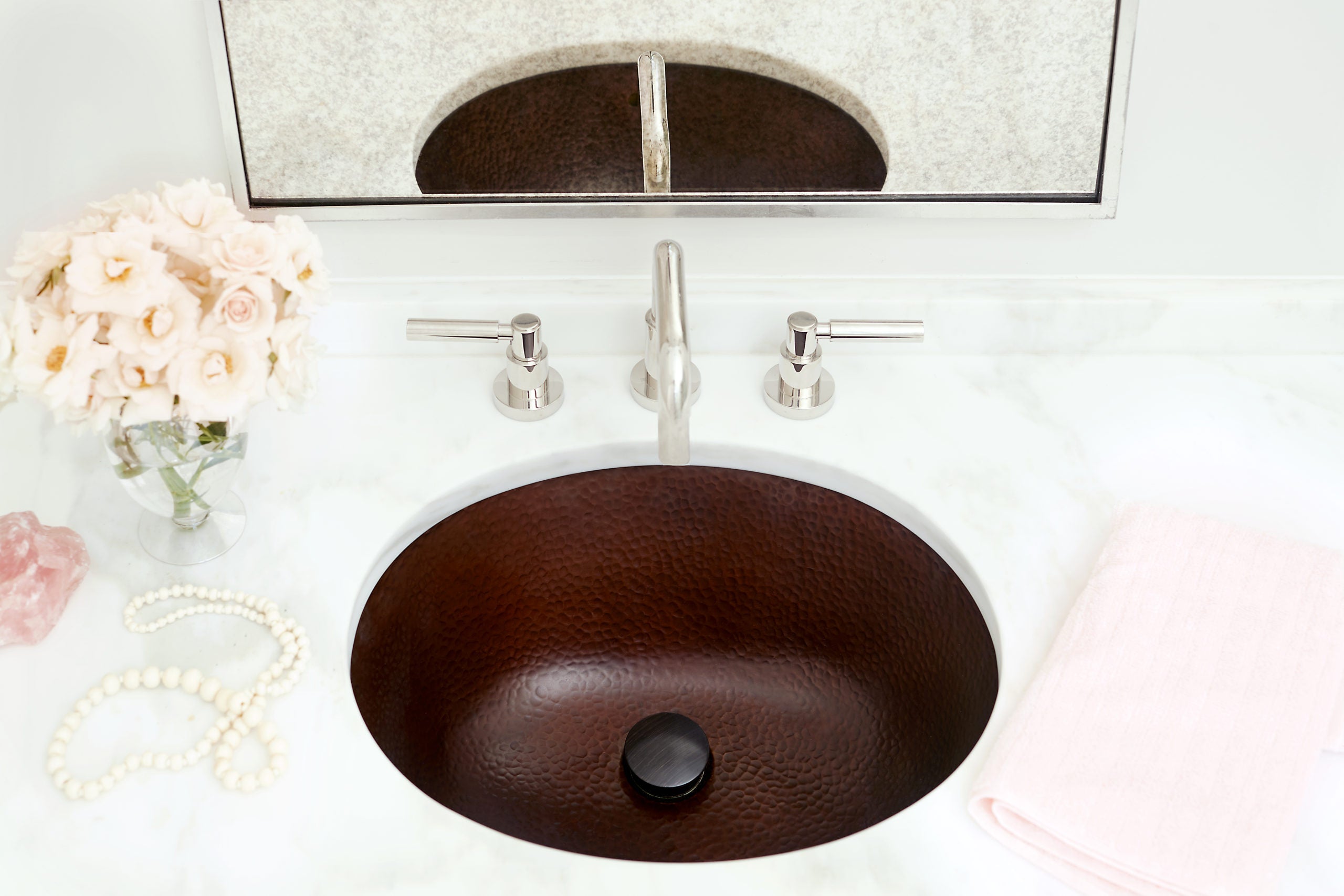 aged copper hammered sink