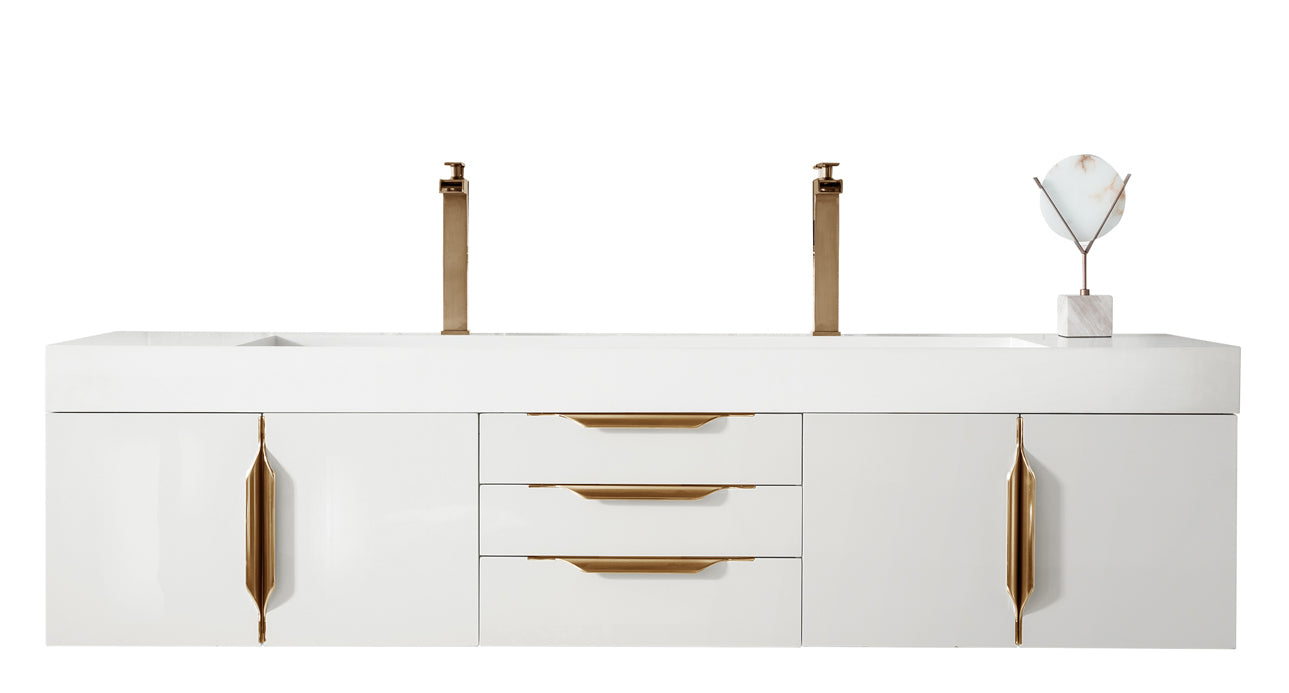 James Martin Vanities Columbia 72" Double Wall Mount Vanity With Radiant Gold Base and Glossy White Composite Stone Top