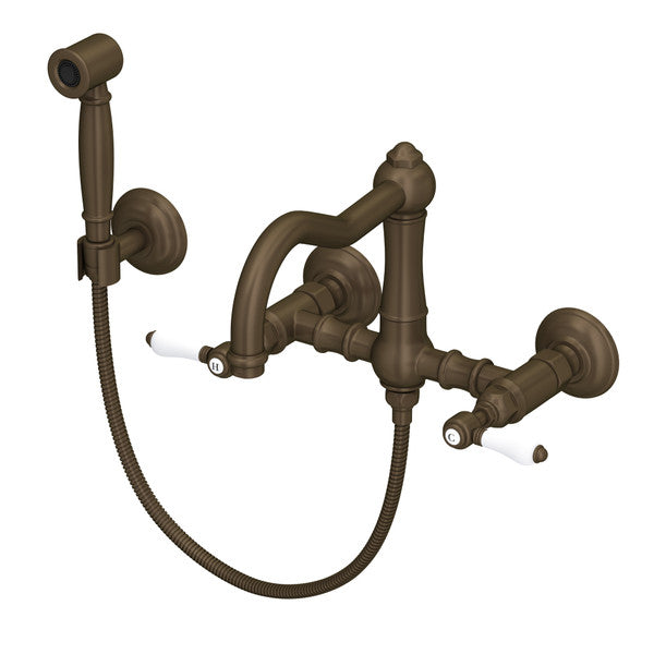 Rohl Acqui Wall Mount Bridge Kitchen Faucet with Sidespray and Column Spout