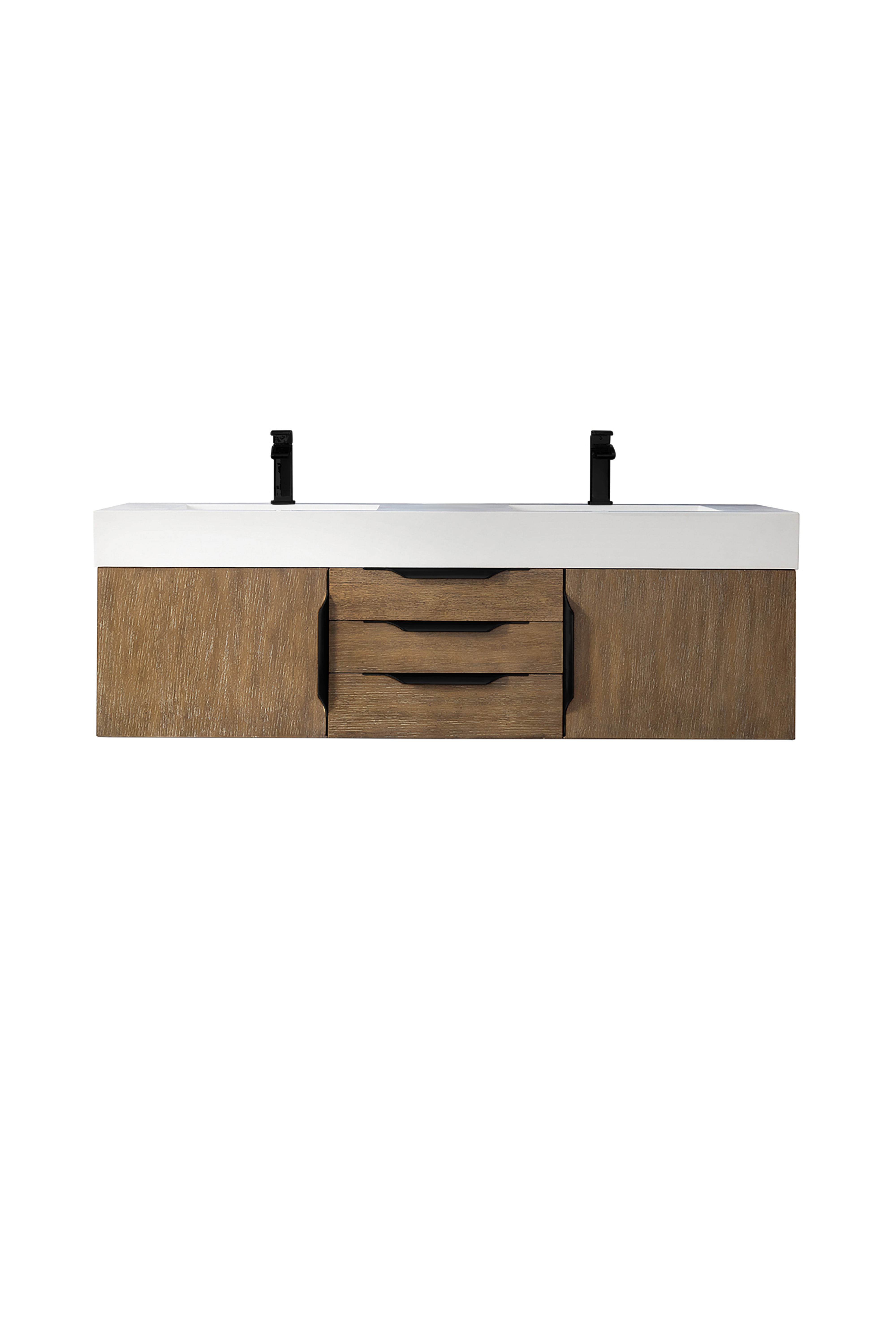 James Martin Vanities Columbia 59" Double Wall Mount Vanity With Matte Black Base and Glossy White Composite Stone Top