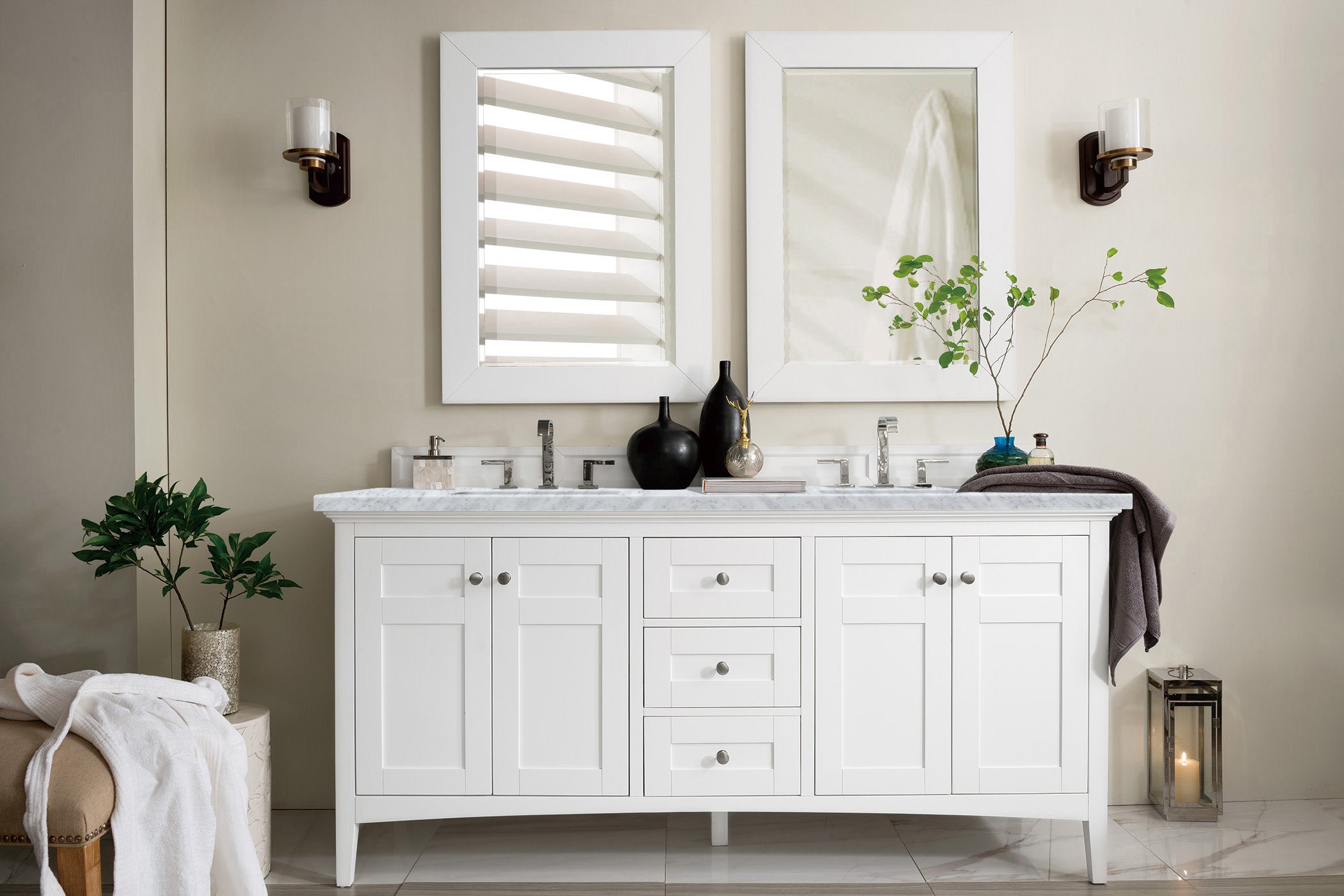 James Martin Vanities Palisades 72" Double Vanity - Bright White