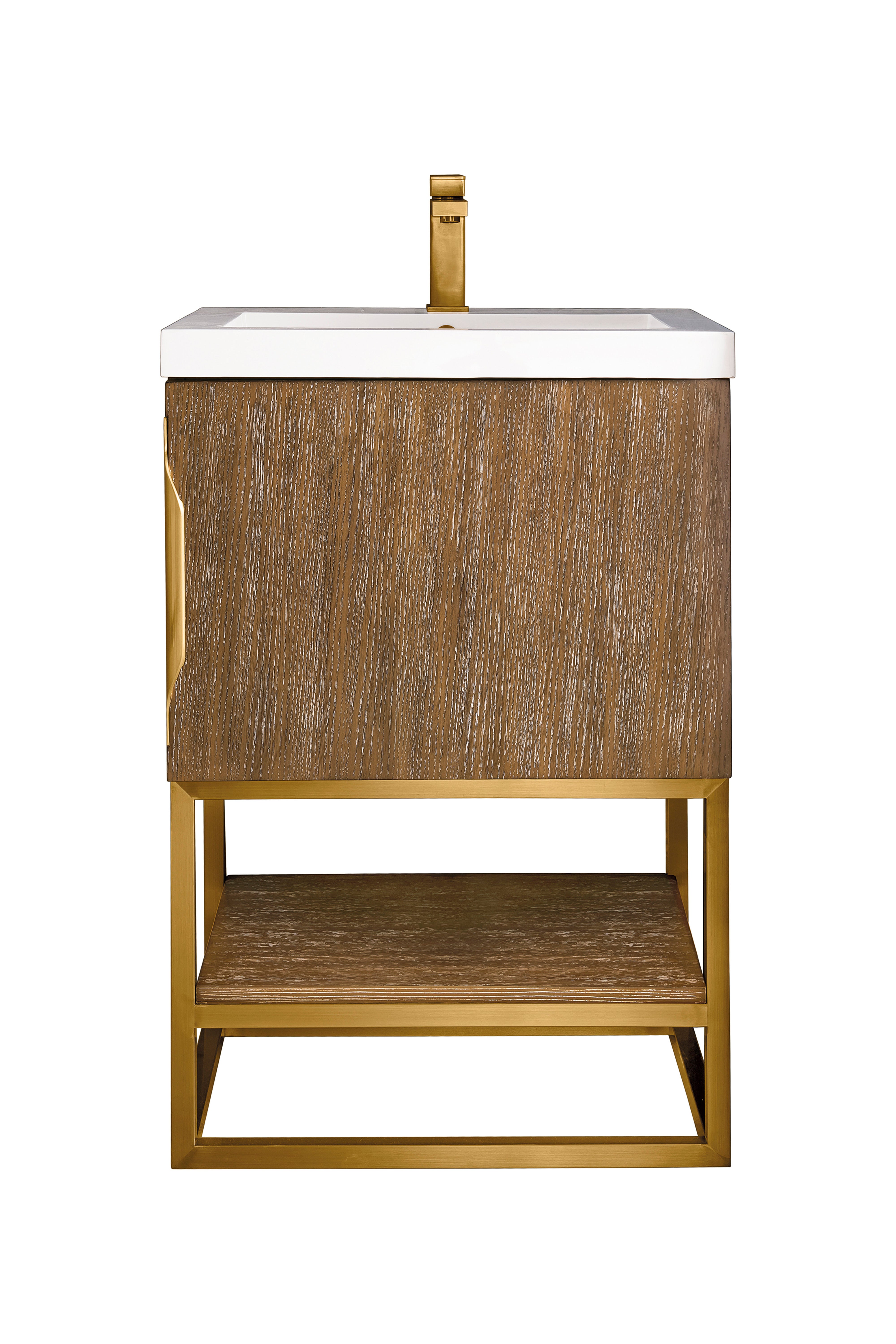 James Martin Vanities Columbia 24" Single Vanity With Radiant Gold Base and White Glossy Composite Stone Top