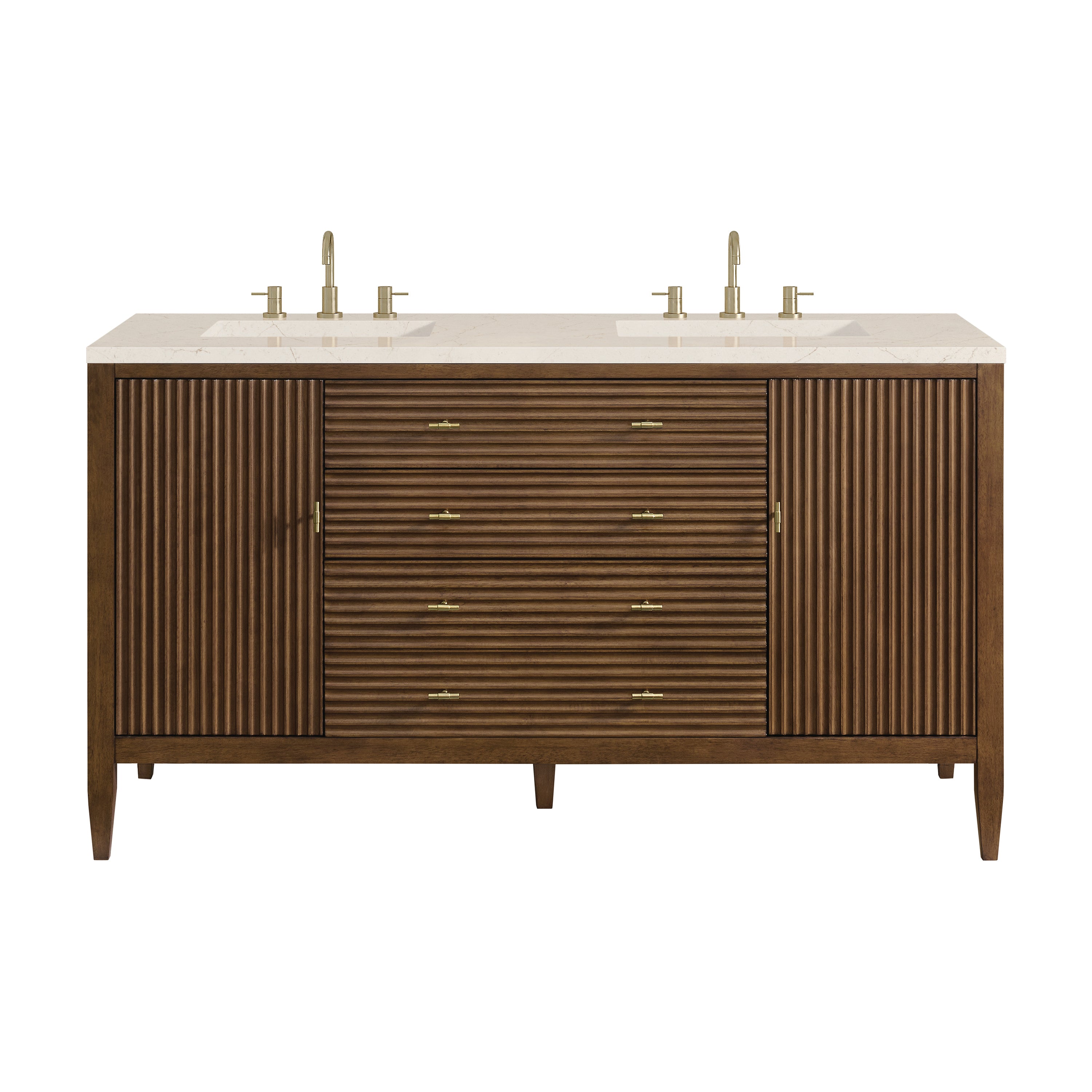 James Martin Vanities Myrrin 60" Double Vanity - Mid Century Walnut