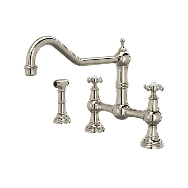Rohl Edwardian Extended Spout Bridge Kitchen Faucet with Side Spray