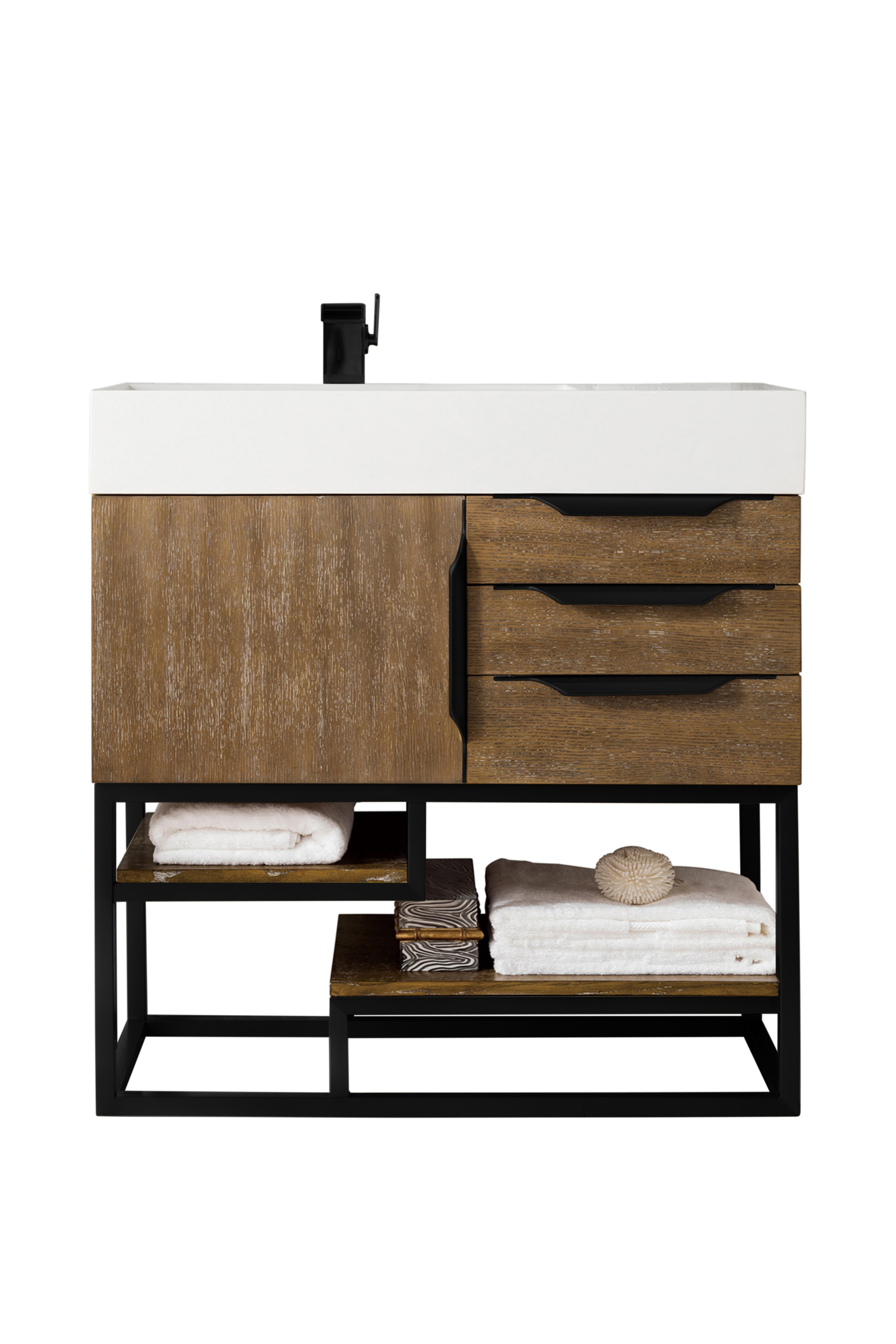 James Martin Vanities Columbia 36" Single Vanity With Matte Black Base and Glossy White Composite Stone Top