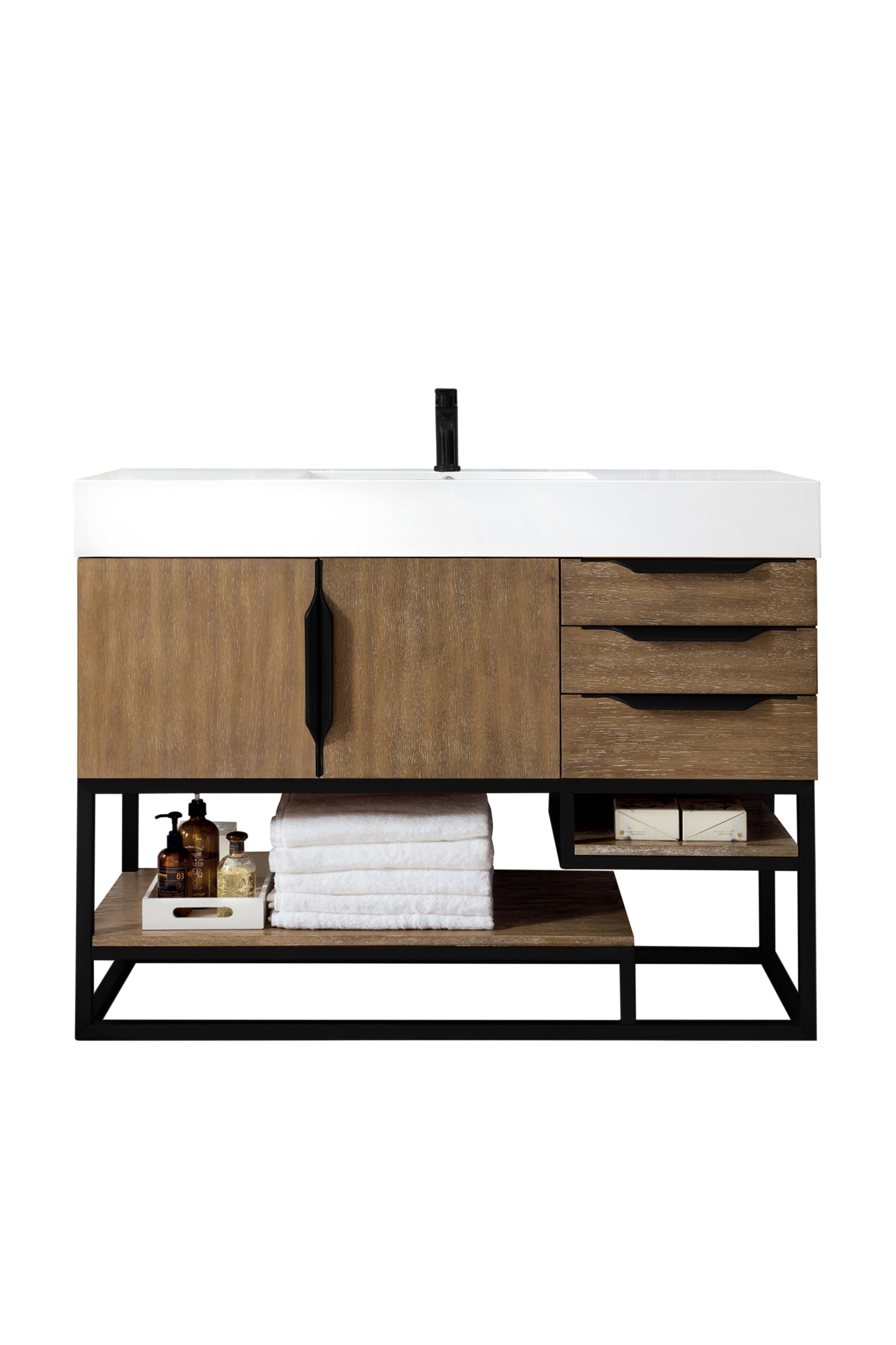 James Martin Vanities Columbia 48" Single Vanity With Matte Black Base and Glossy White Composite Stone Top