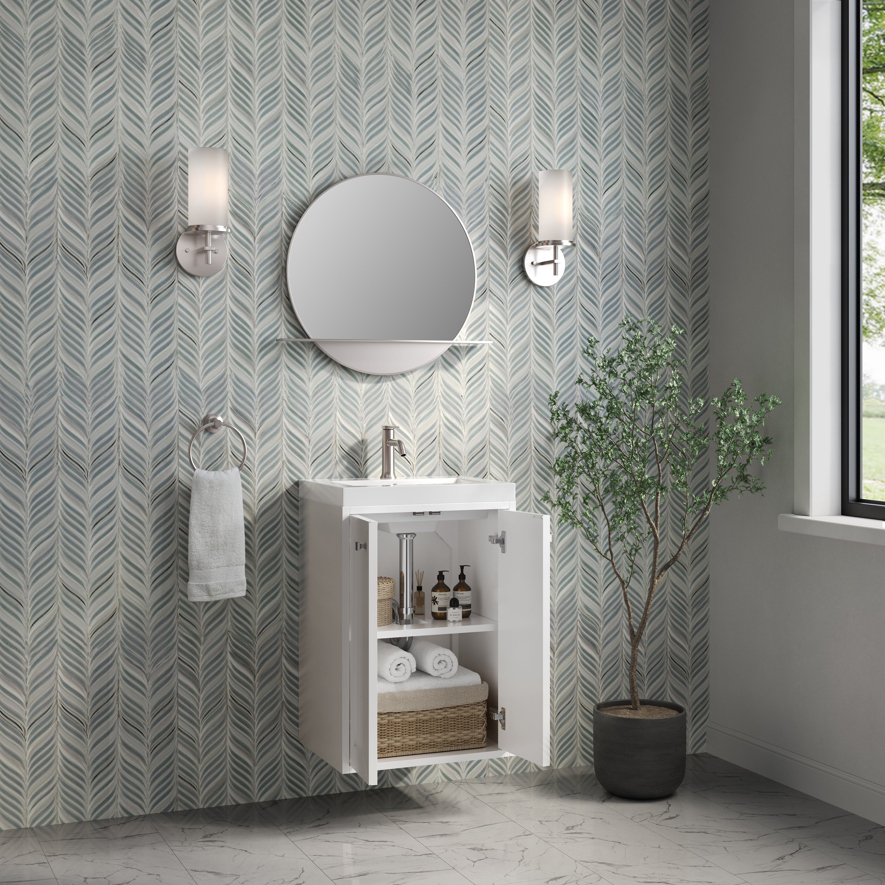 glossy white vanity