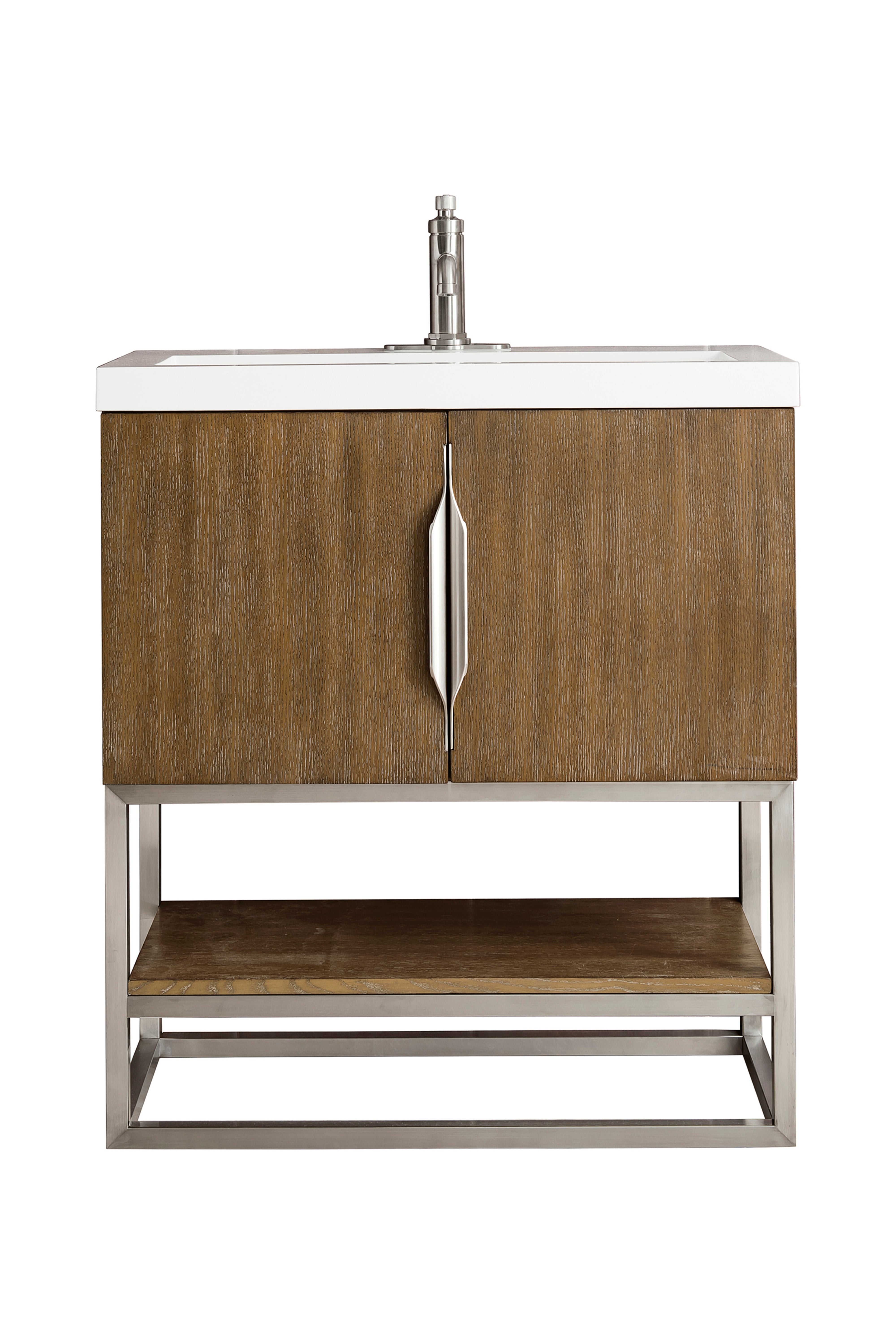 James Martin Vanities Columbia 31.5" Single Vanity With Brushed Nickel and White Glossy Composite Stone Top