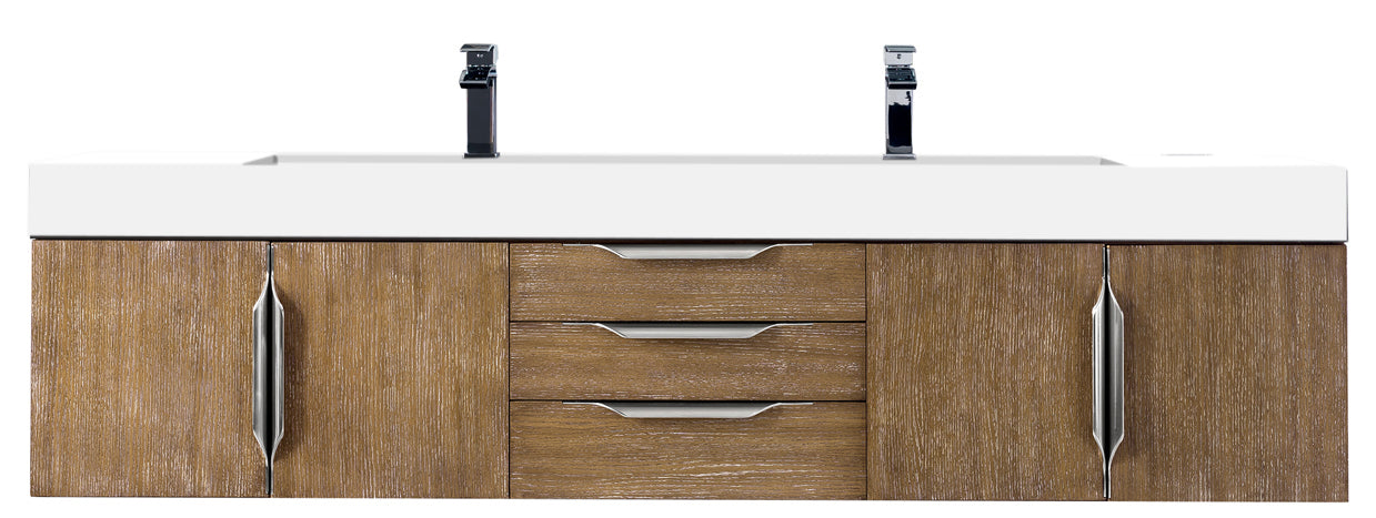 James Martin Vanities Columbia 72" Double Wall Mount Vanity With Brushed Nickel Base and Glossy White Composite Stone Top