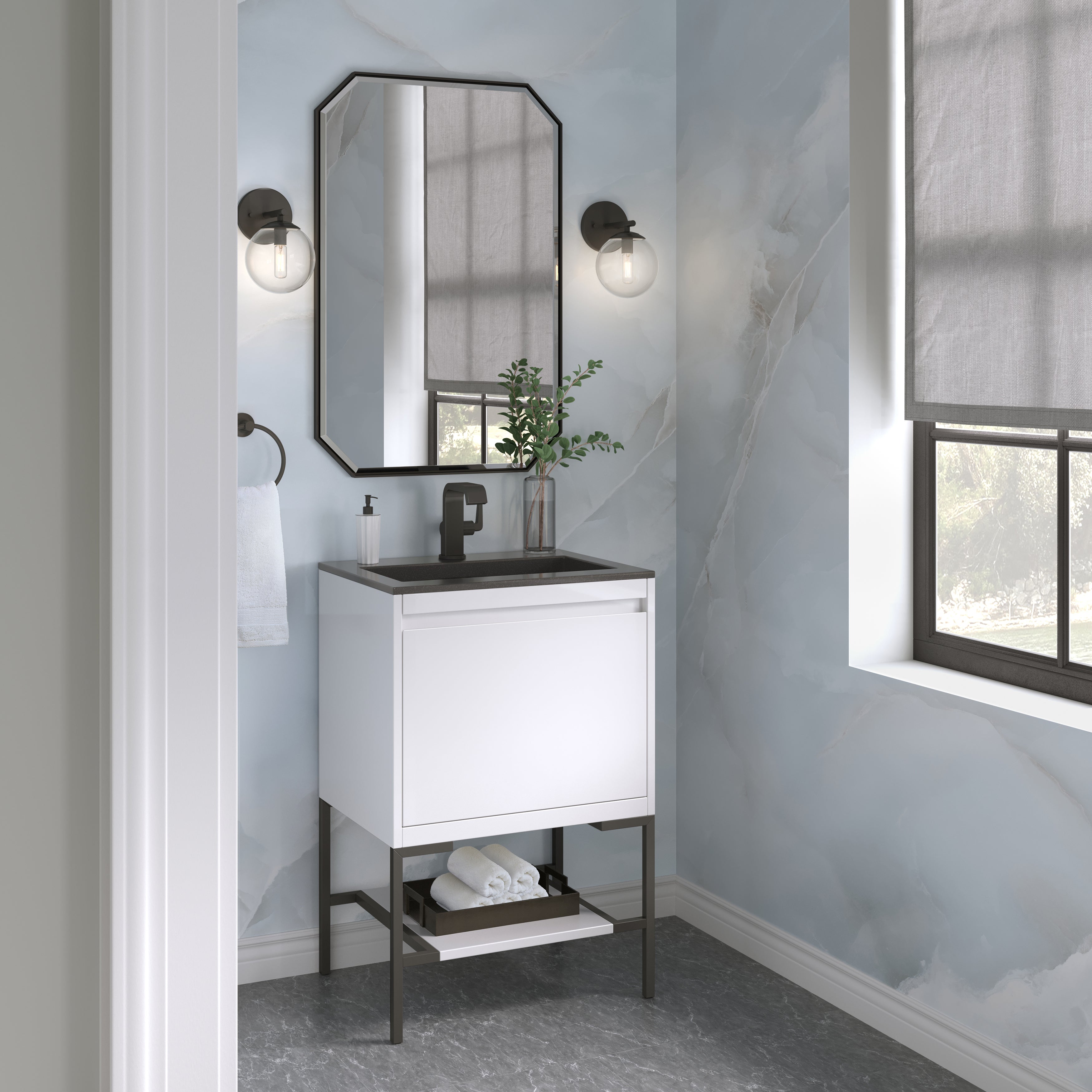 charcoal black composite stone top vanity