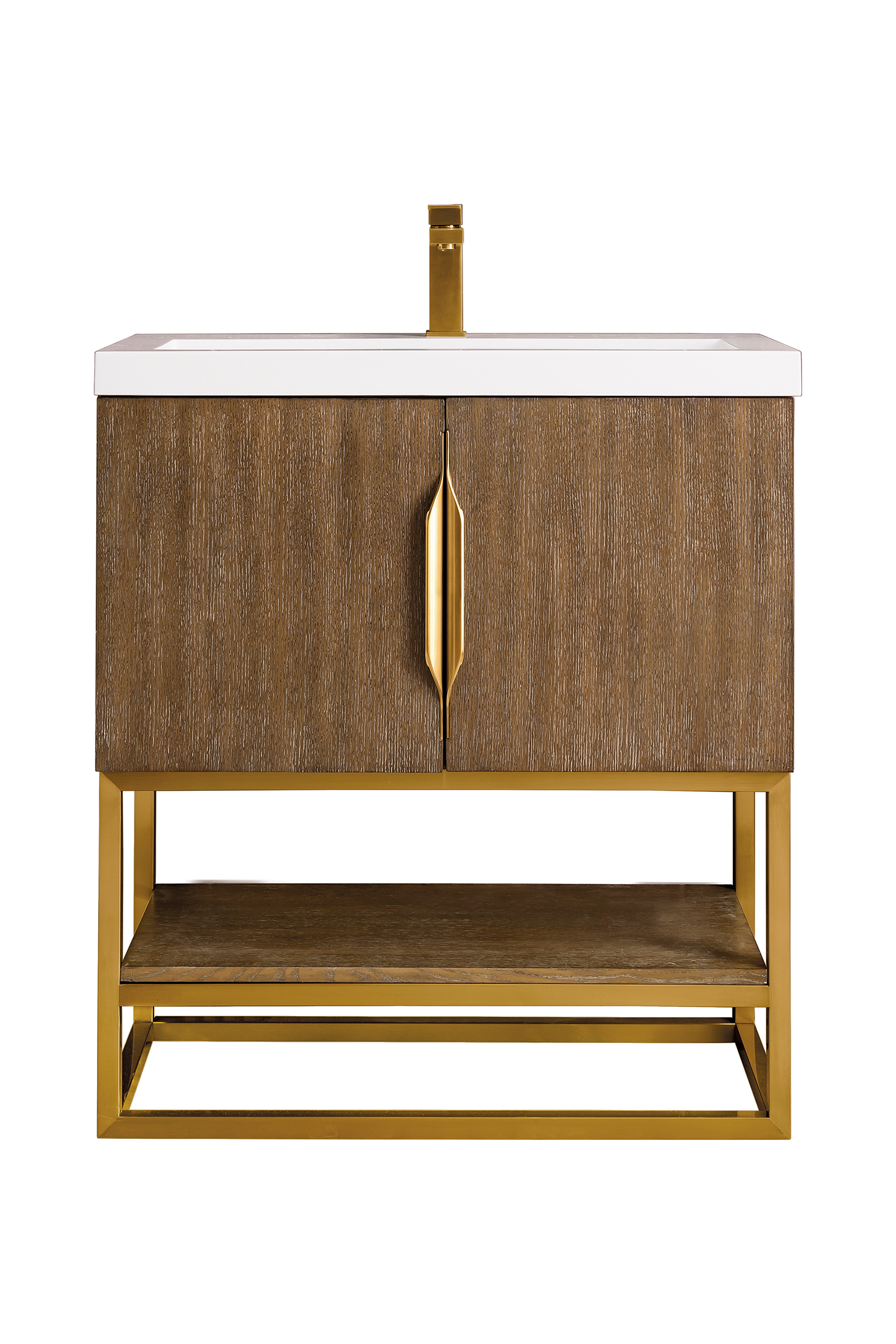 James Martin Vanities Columbia 31.5" Single Vanity With Radiant Gold Base and White Glossy Composite Stone Top