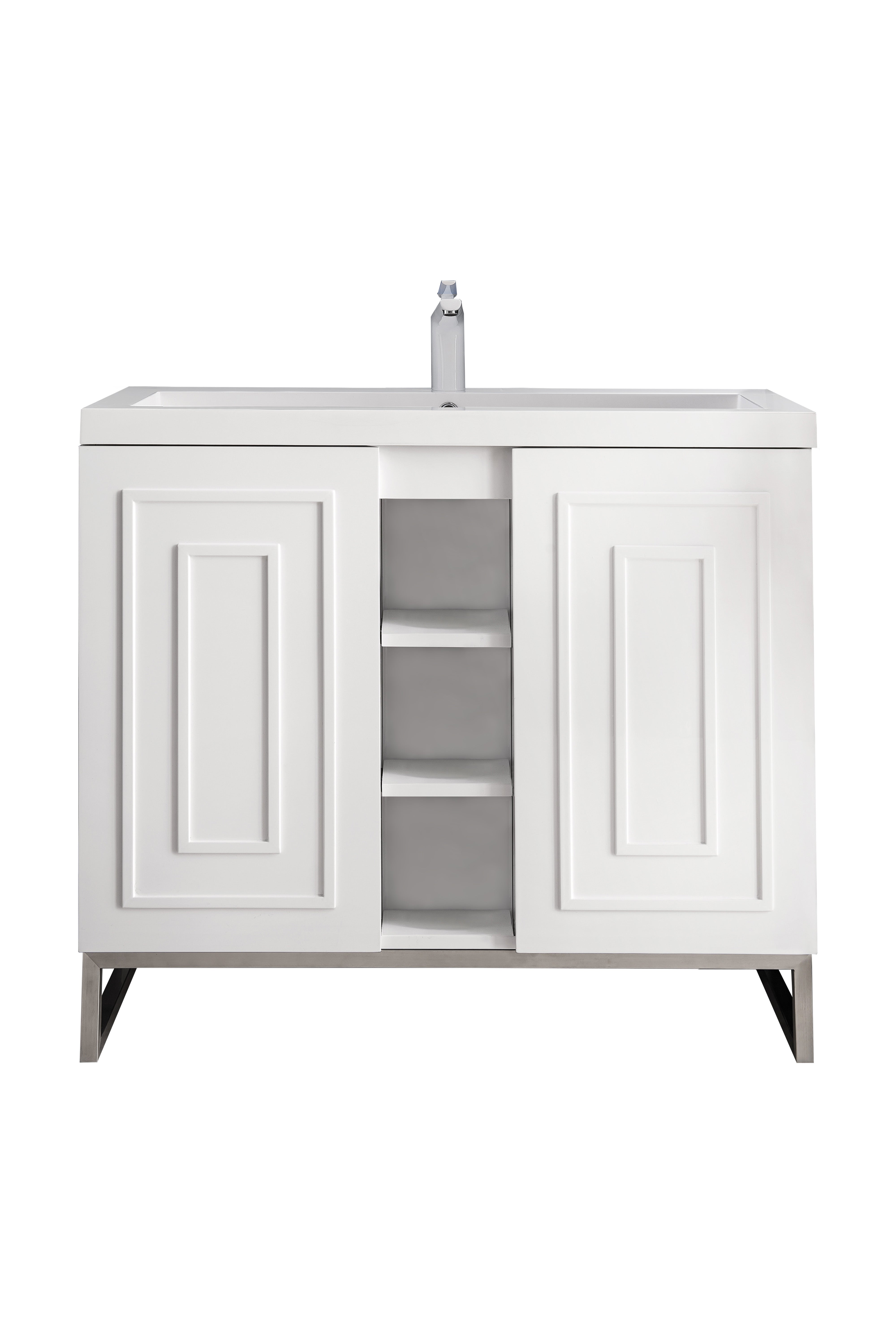 James Martin Vanities Alicante 39.5" Single Vanity With Brushed Nickel Base and White Glossy Composite Stone Top