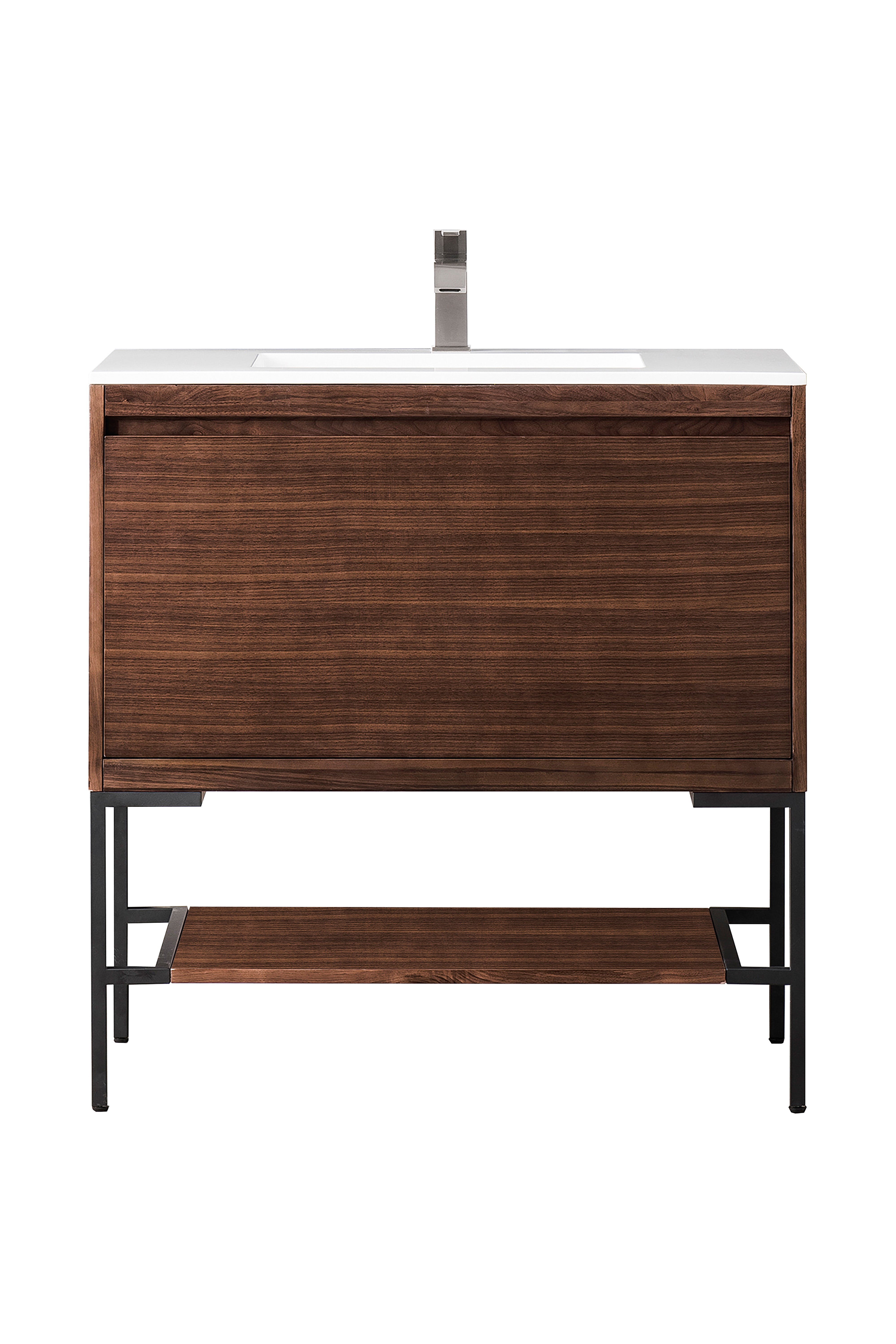 James Martin Vanities Mantova 35.4" Single Vanity - Mid-Century Walnut - Matte Black Base