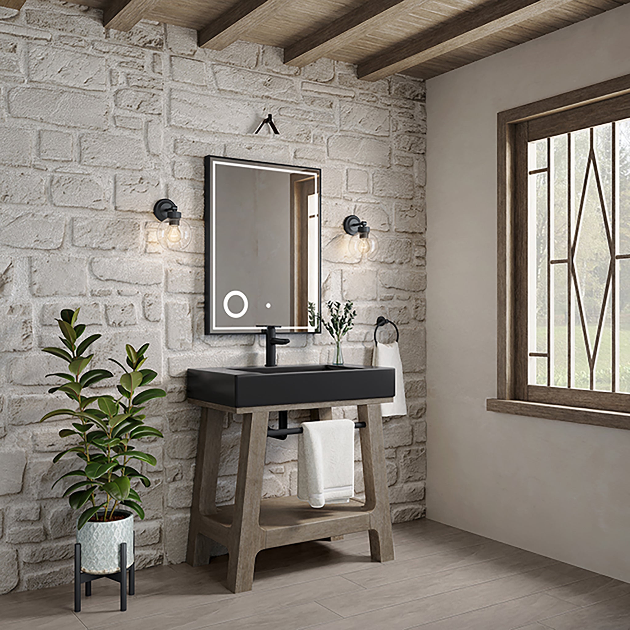 black matte mineral composite stone top console