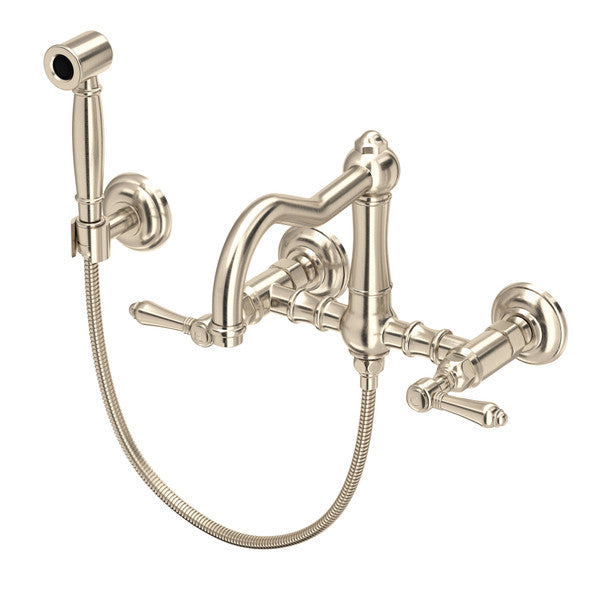 Rohl Acqui Wall Mount Bridge Kitchen Faucet with Sidespray and Column Spout