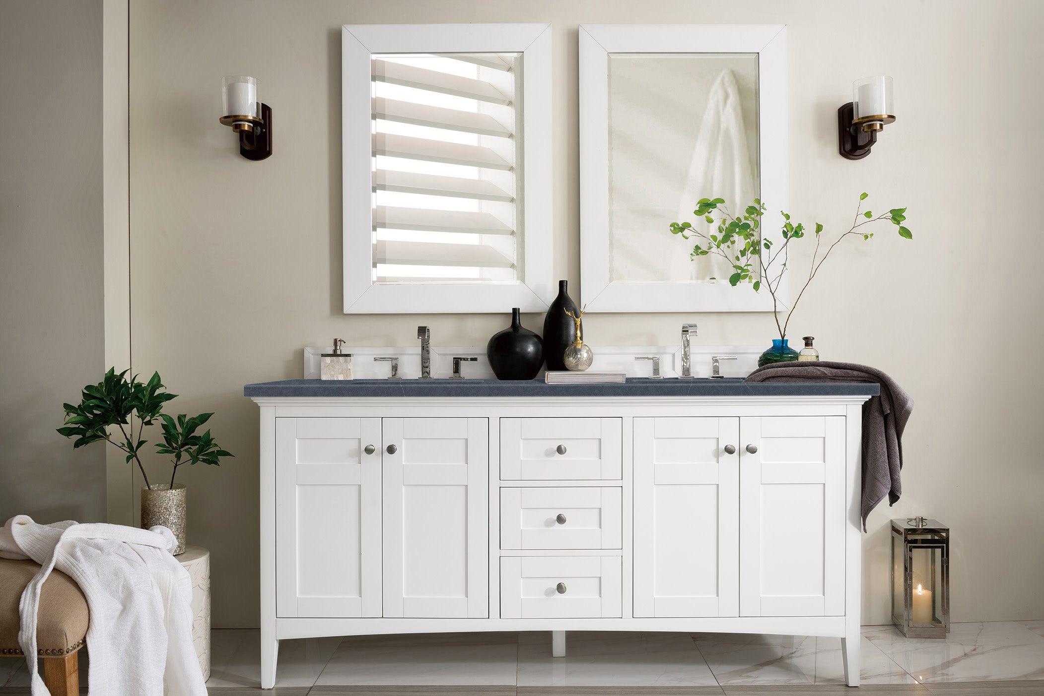 James Martin Vanities Palisades 72" Double Vanity - Bright White