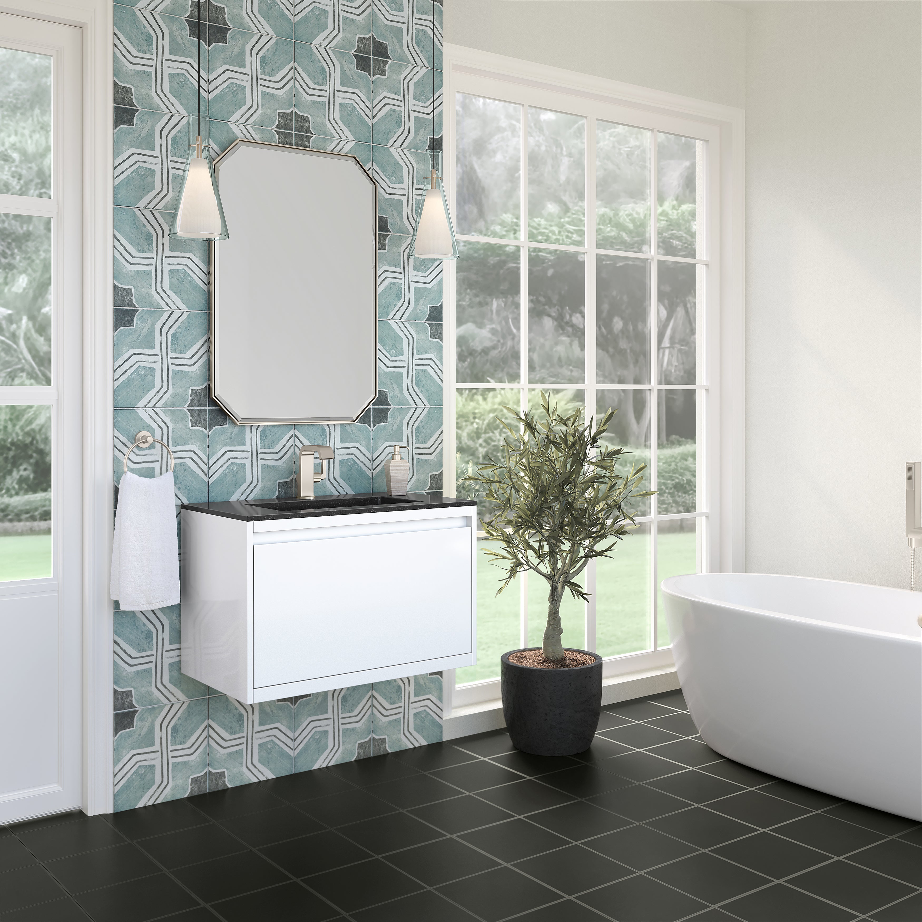 charcoal black composite stone top vanity