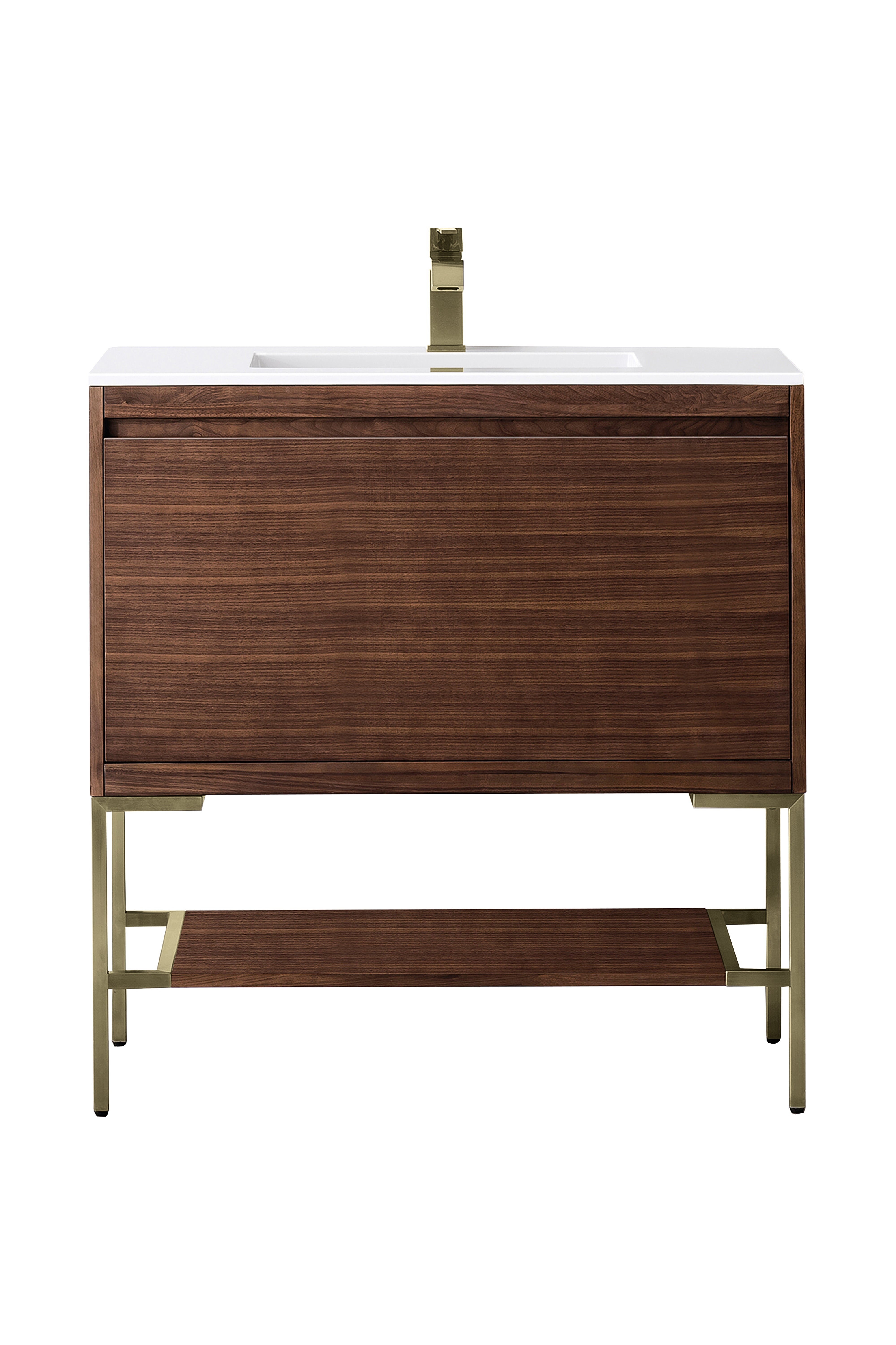 James Martin Vanities Mantova 35.4" Single Vanity - Mid-Century Walnut - Champagne Brass Base