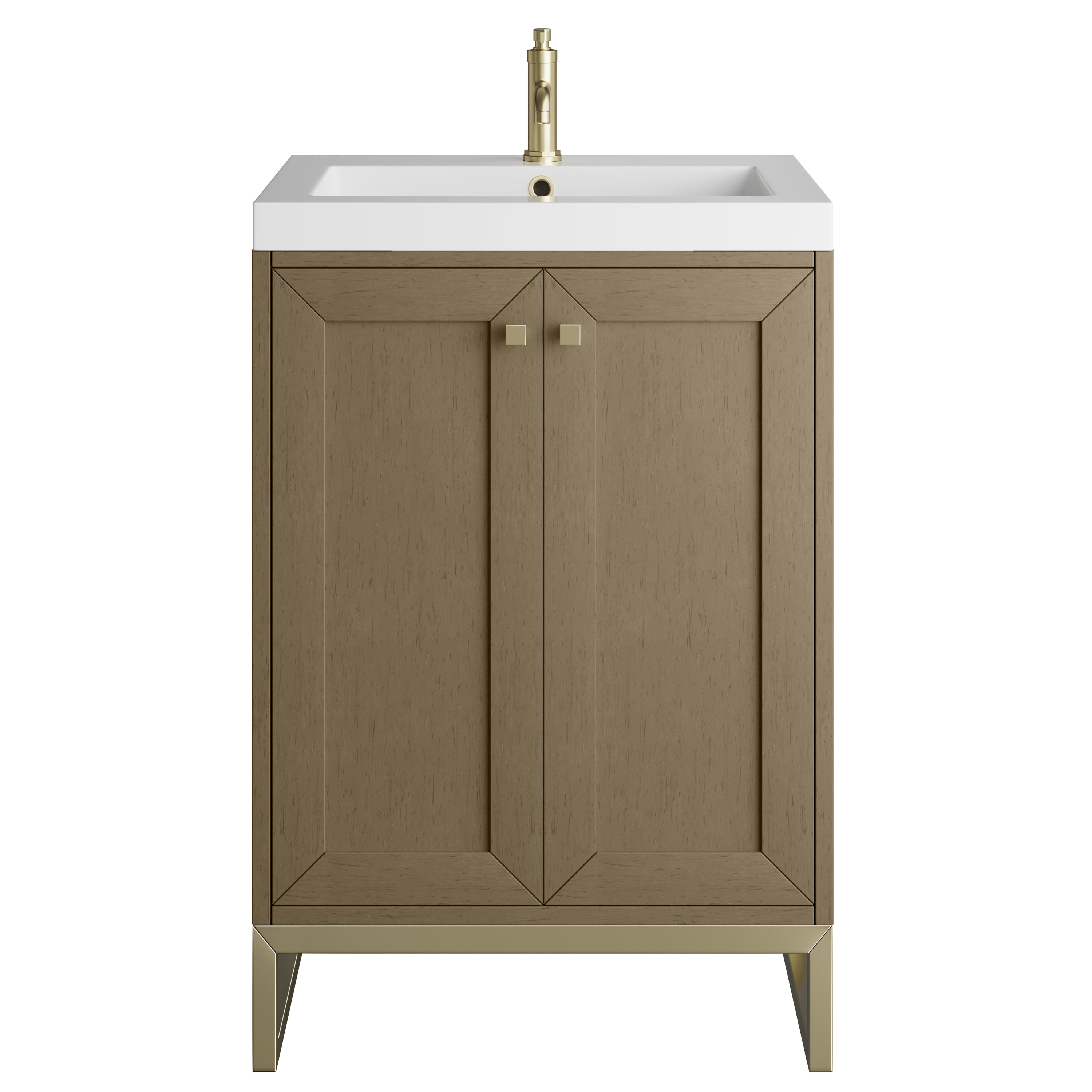 James Martin Vanities Chianti 24" Single Vanity with Champagne Brass Base and White Glossy Composite Stone Top
