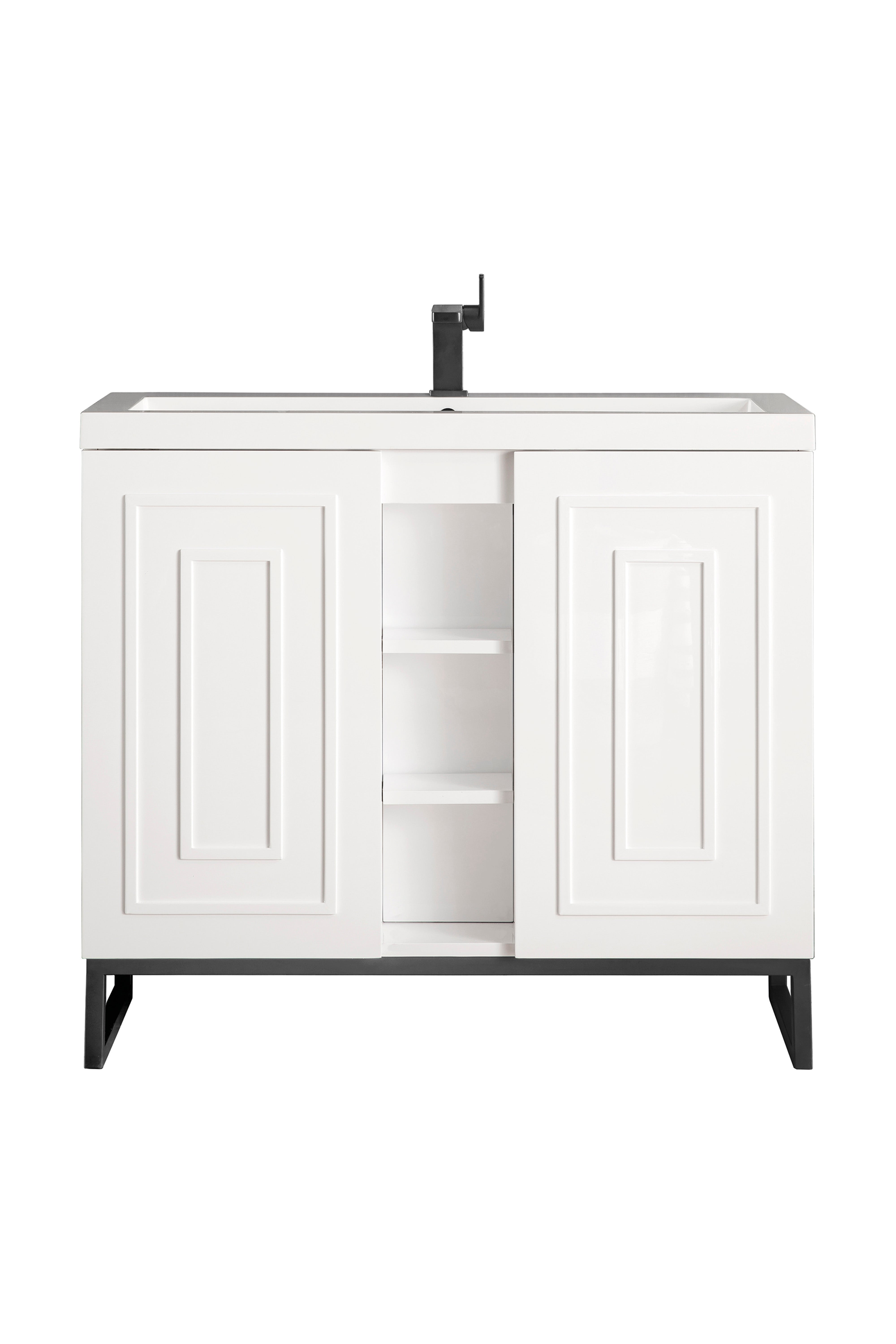 James Martin Vanities Alicante 39.5" Single Vanity With Matte Black Base and White Glossy Composite Stone Top