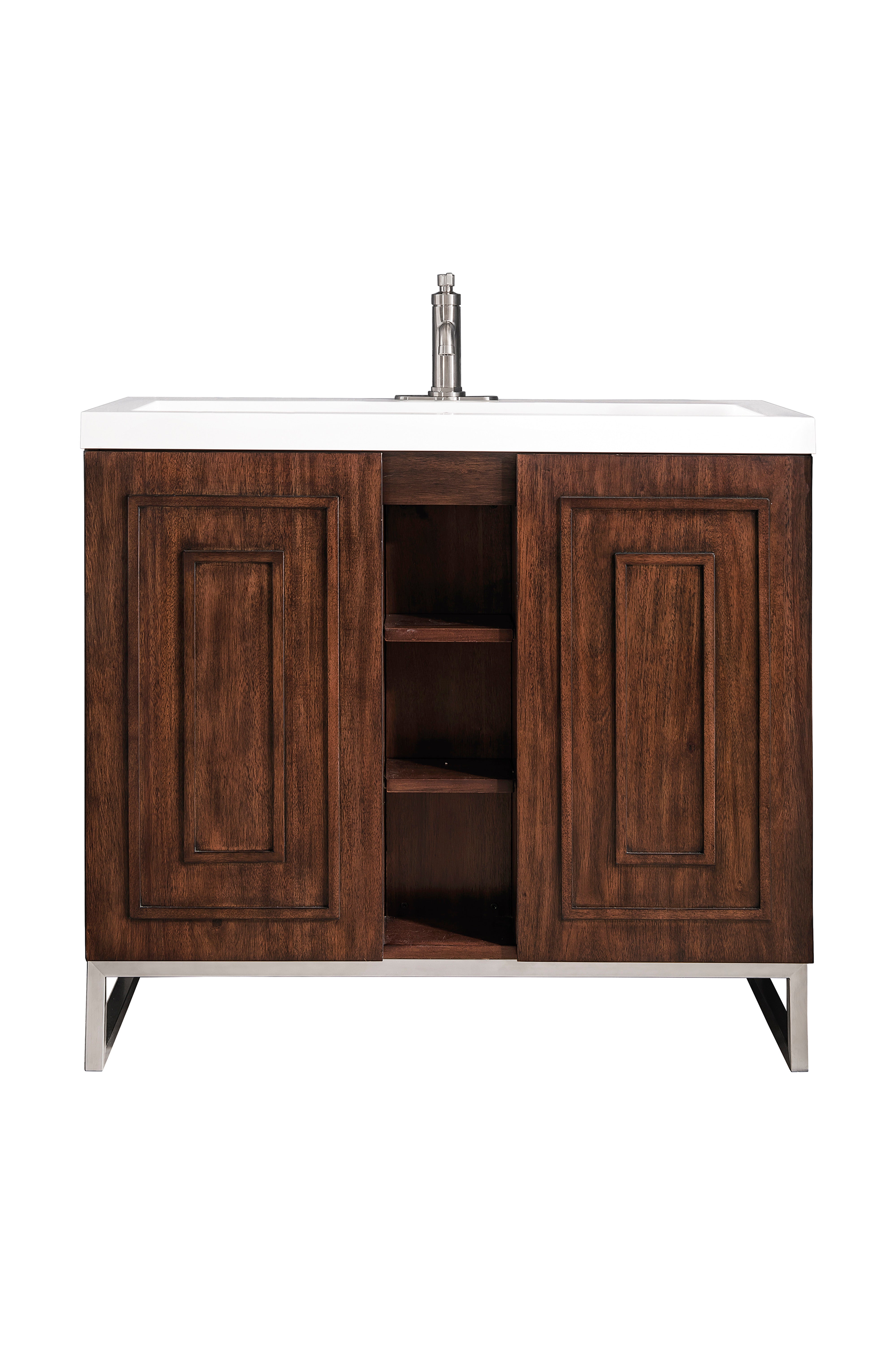 James Martin Vanities Alicante 39.5" Single Vanity With Brushed Nickel Base and White Glossy Composite Stone Top
