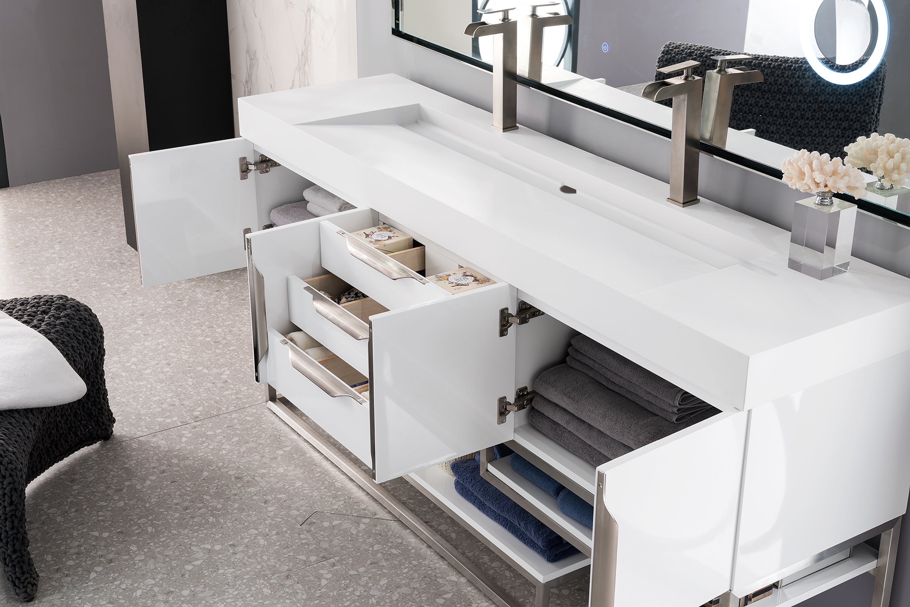 glossy white vanity