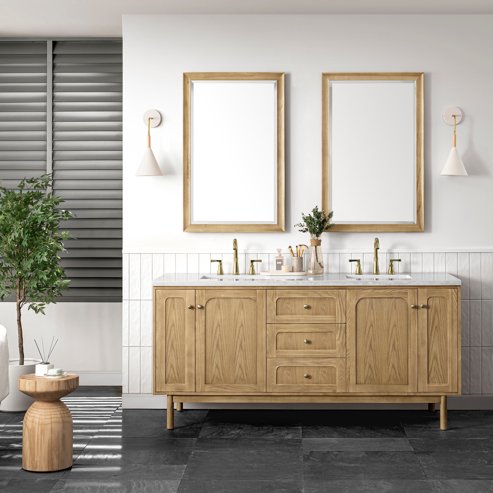 James Martin Vanities Laurent 72" Double Vanity - Light Natural Oak