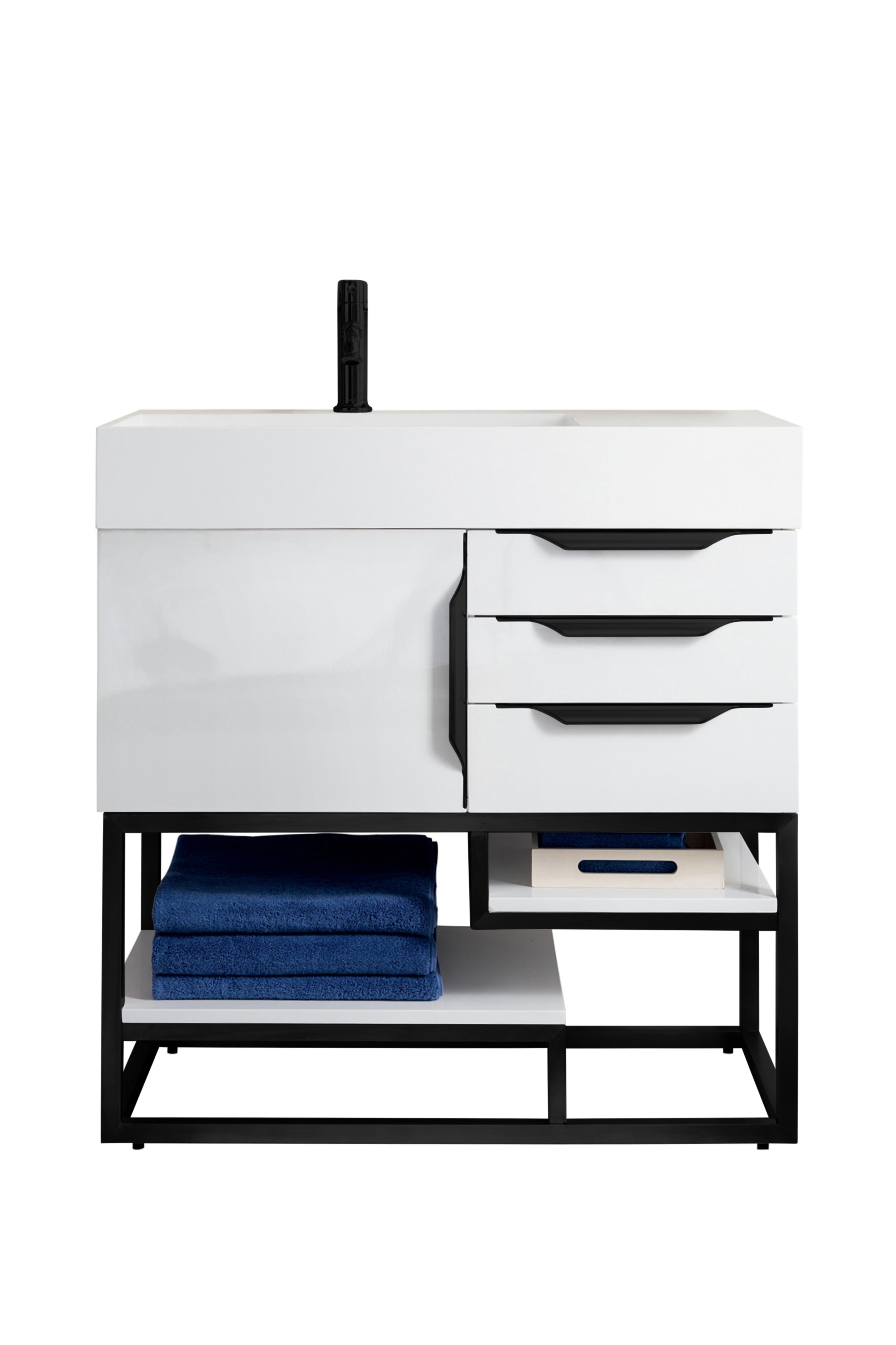 James Martin Vanities Columbia 36" Single Vanity With Matte Black Base and Glossy White Composite Stone Top