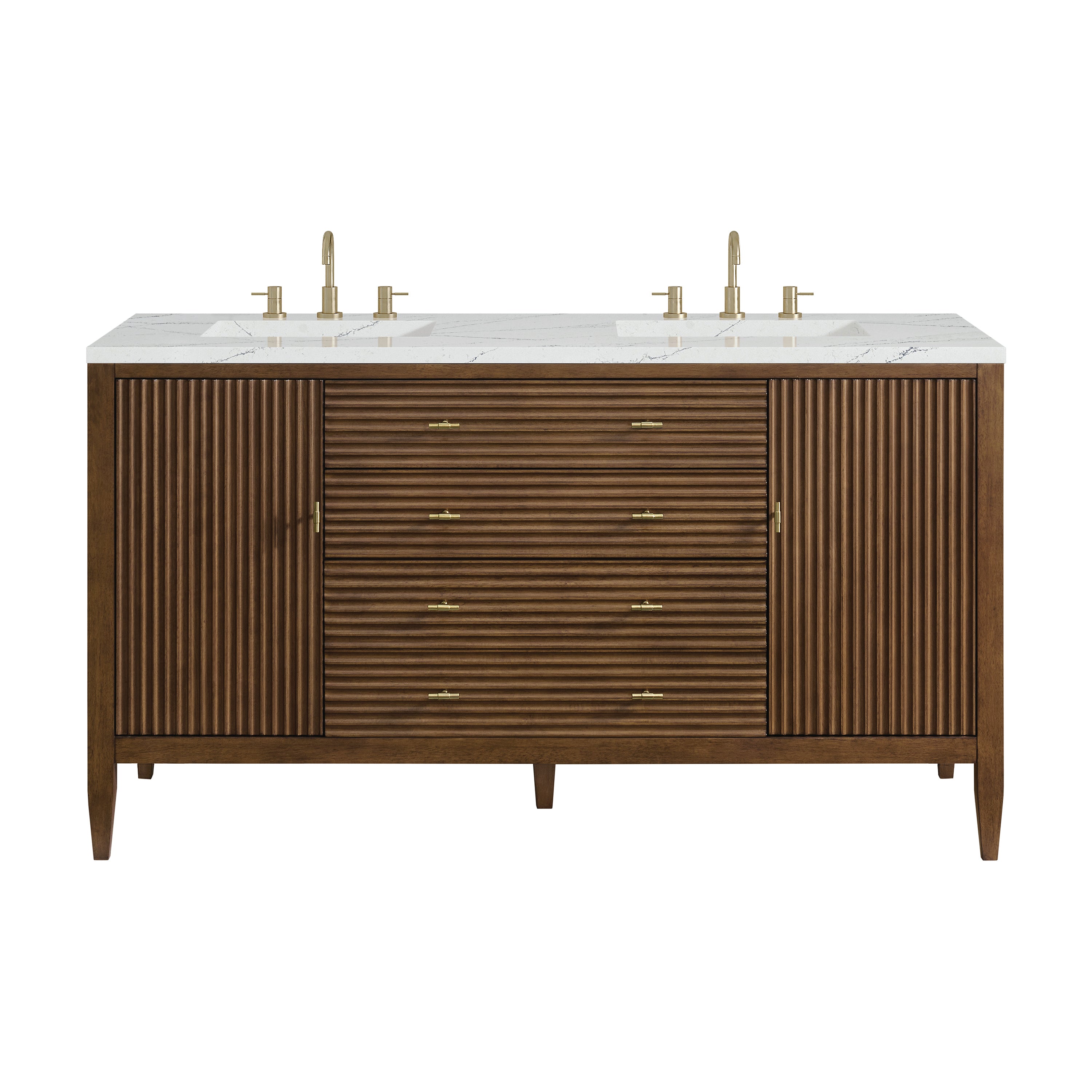 James Martin Vanities Myrrin 60" Double Vanity - Mid Century Walnut