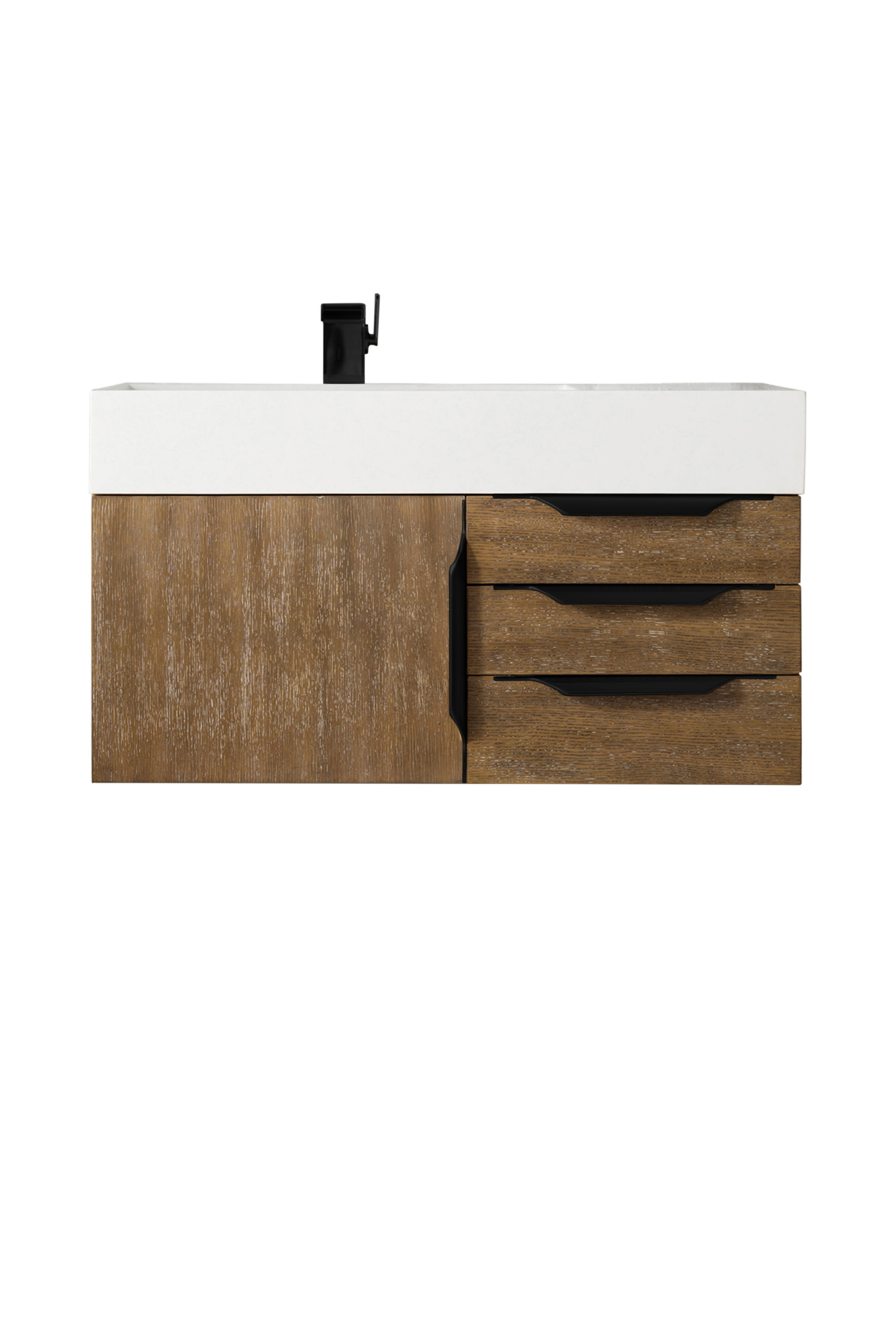 James Martin Vanities Columbia 36" Single Wall Mount Vanity With Matte Black Base and Glossy White Composite Stone Top