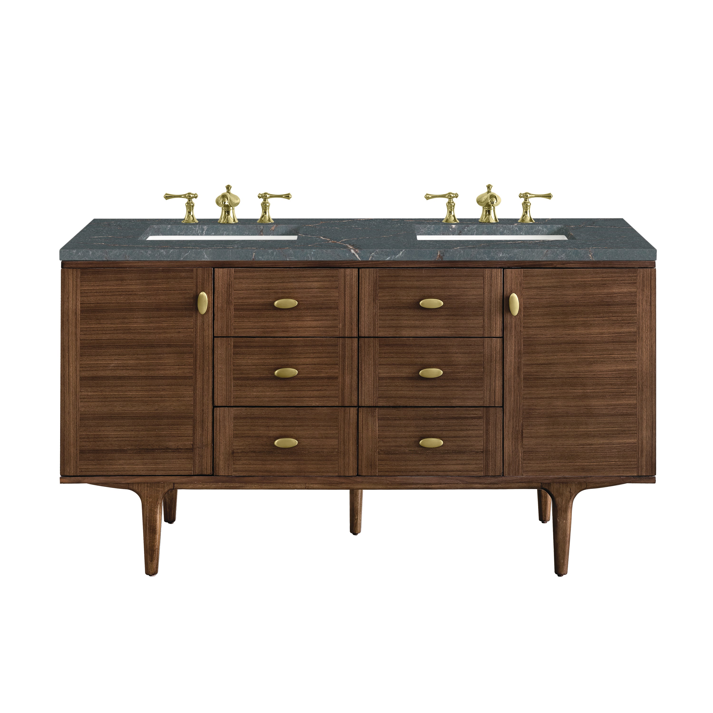 James Martin Vanities Amberly 60" Double Vanity - Mid-Century Walnut