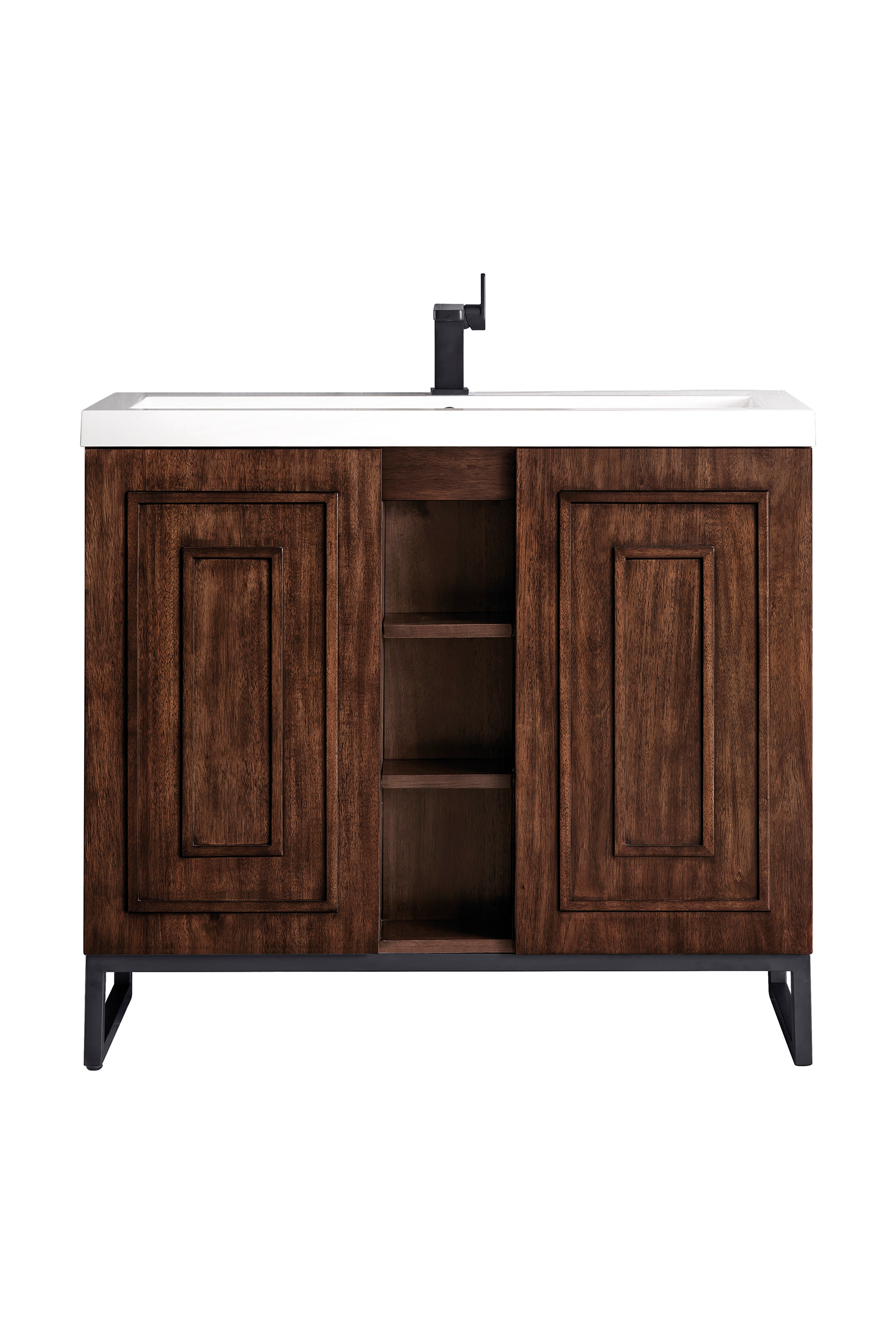 James Martin Vanities Alicante 39.5" Single Vanity With Matte Black Base and White Glossy Composite Stone Top