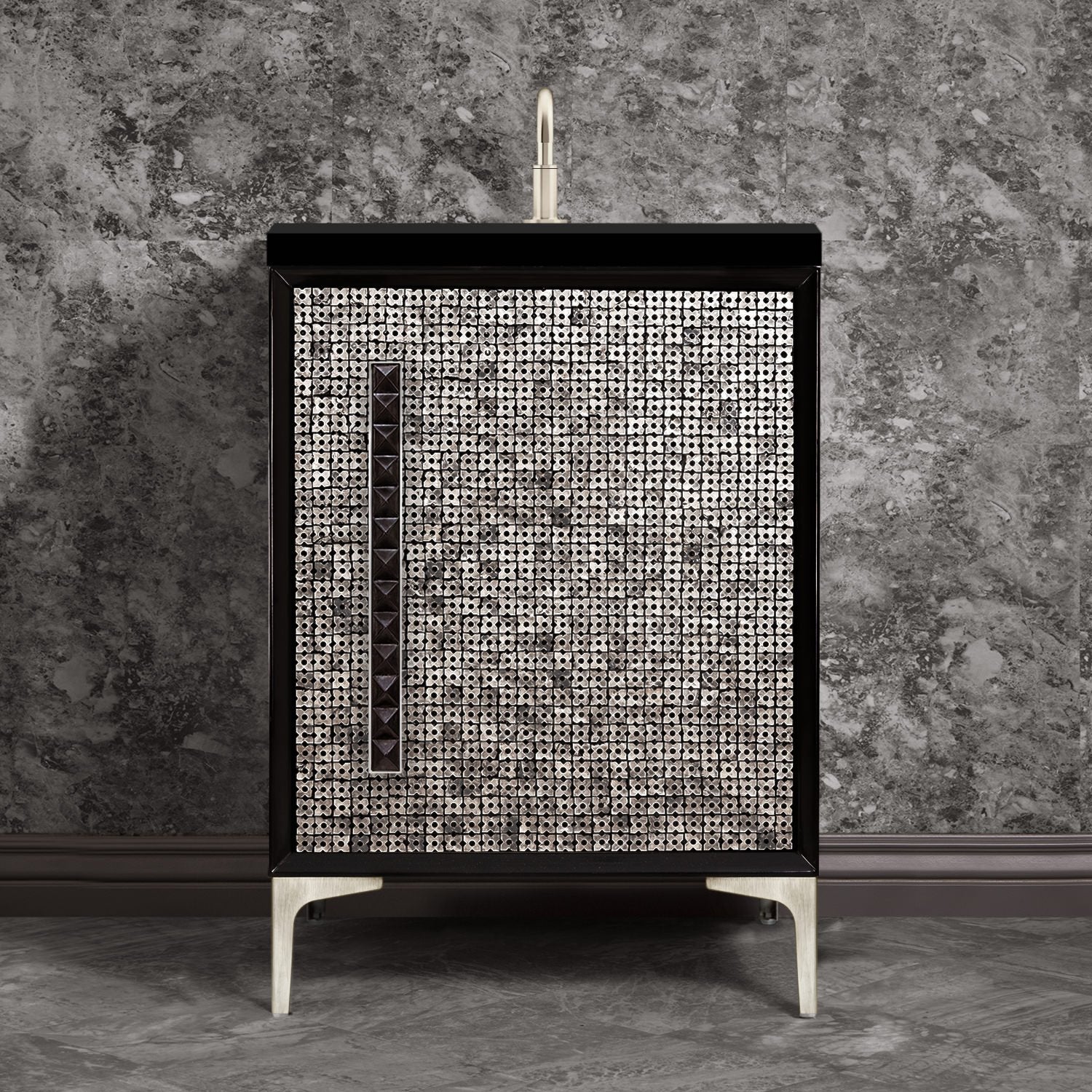 Linkasink Mother of Pearl with 18" Black Artisan Glass Pyramid Hardware Vanity