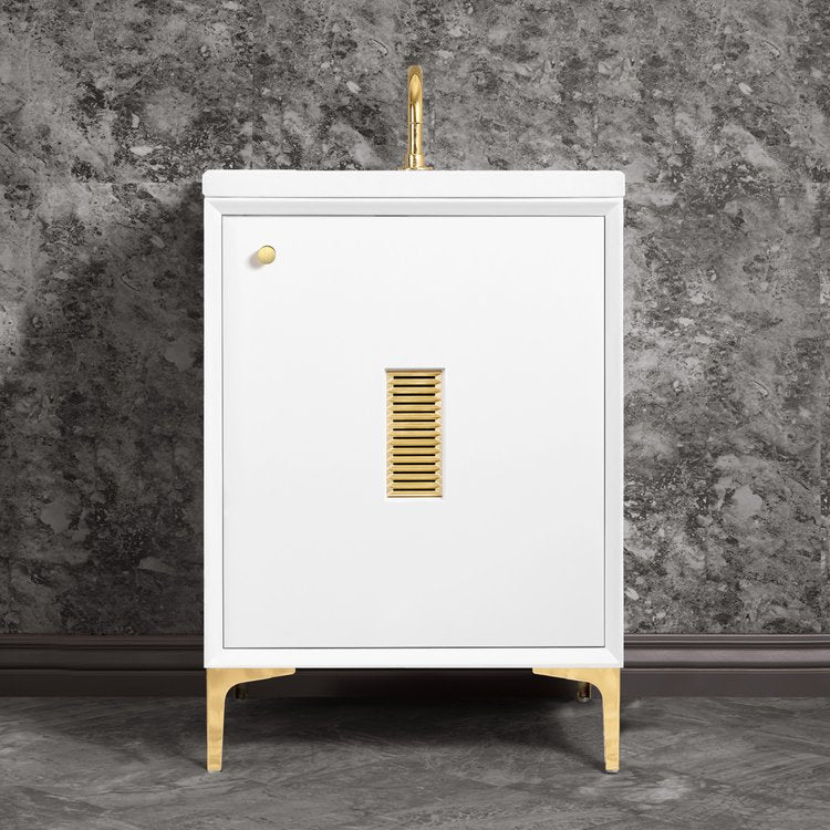 white with polished brass vanity
