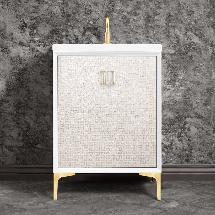 satin brass with white tiger prism glass vanity