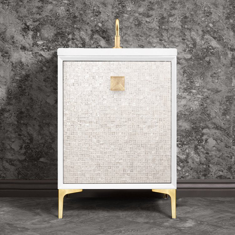 Linkasink Mother of Pearl with 3" Eglomise Artisan Glass Prism Hardware Vanity