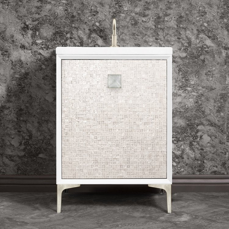 Linkasink Mother of Pearl with 3" Eglomise Artisan Glass Prism Hardware Vanity