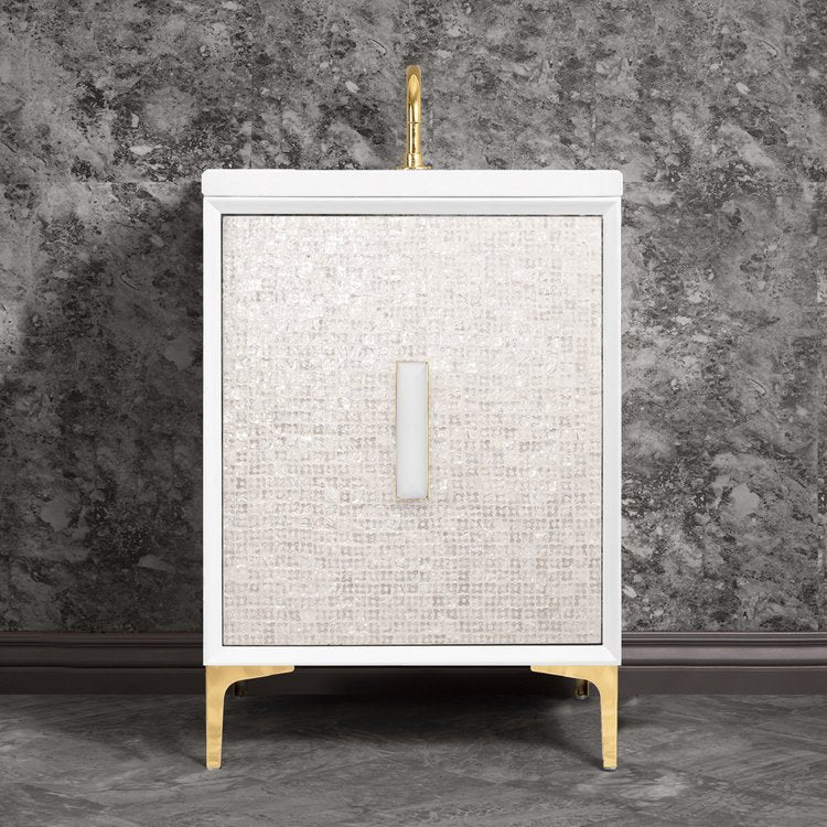 Linkasink Mother of Pearl with 8" White Prism Artisan Glass Prism Hardware Vanity